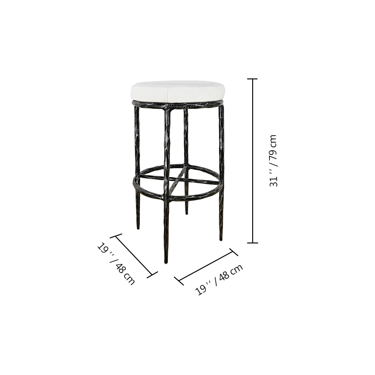 Hand-Forged Metal Backless Fabric Swivel Stool