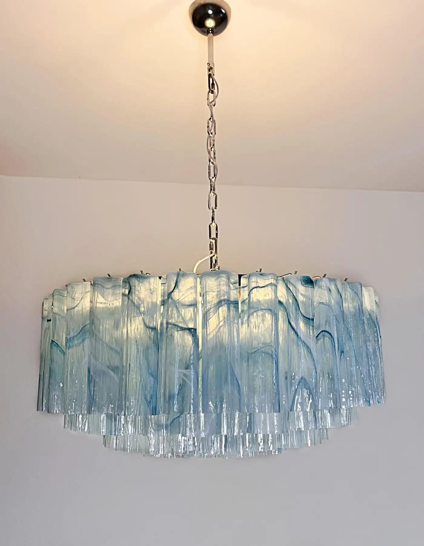 Large Murano glass Chandelier -101 blue alabaster glass tube