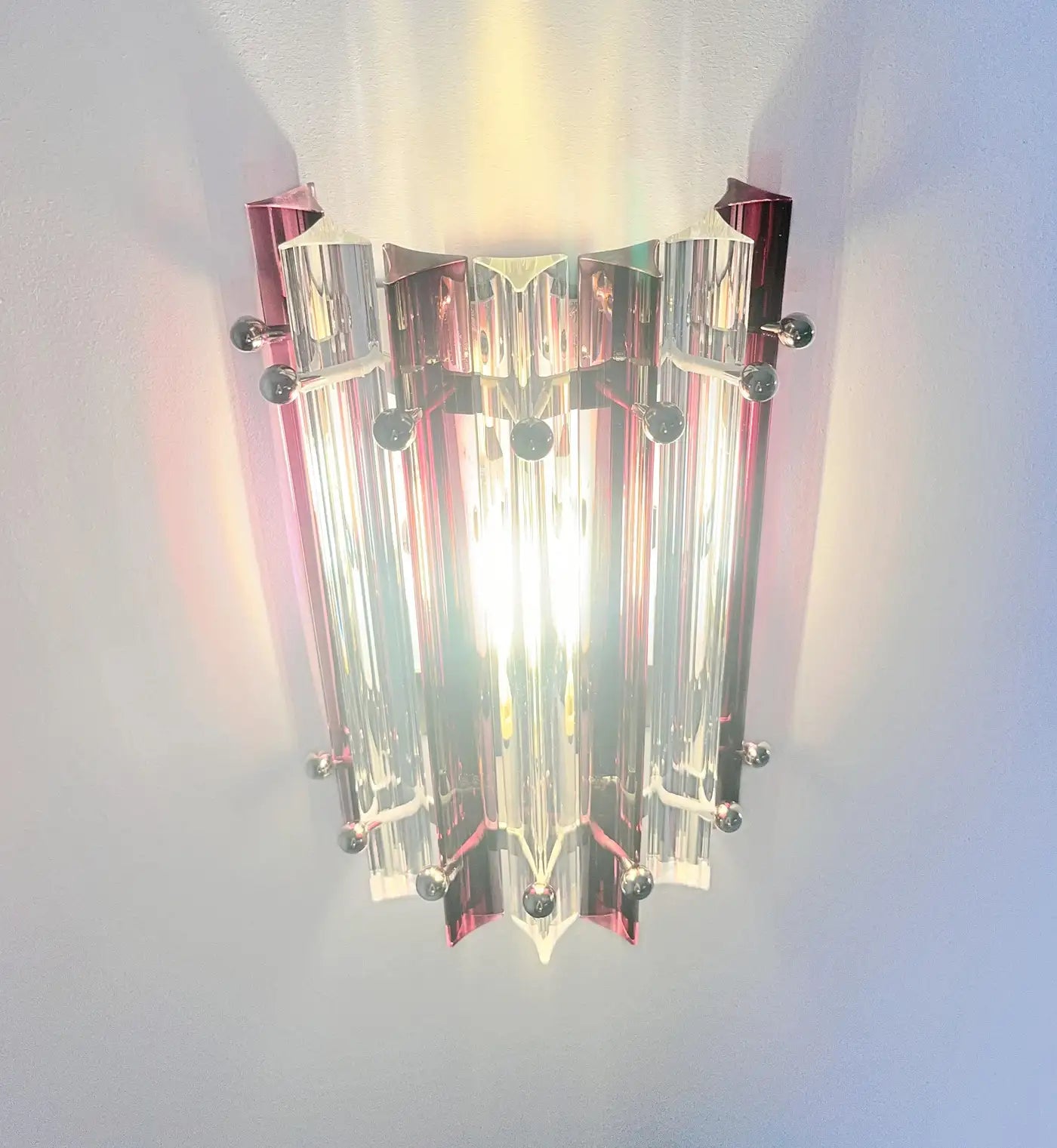 Pair of vintage Murano wall sconce – clear and amethyst triedri - Column model
