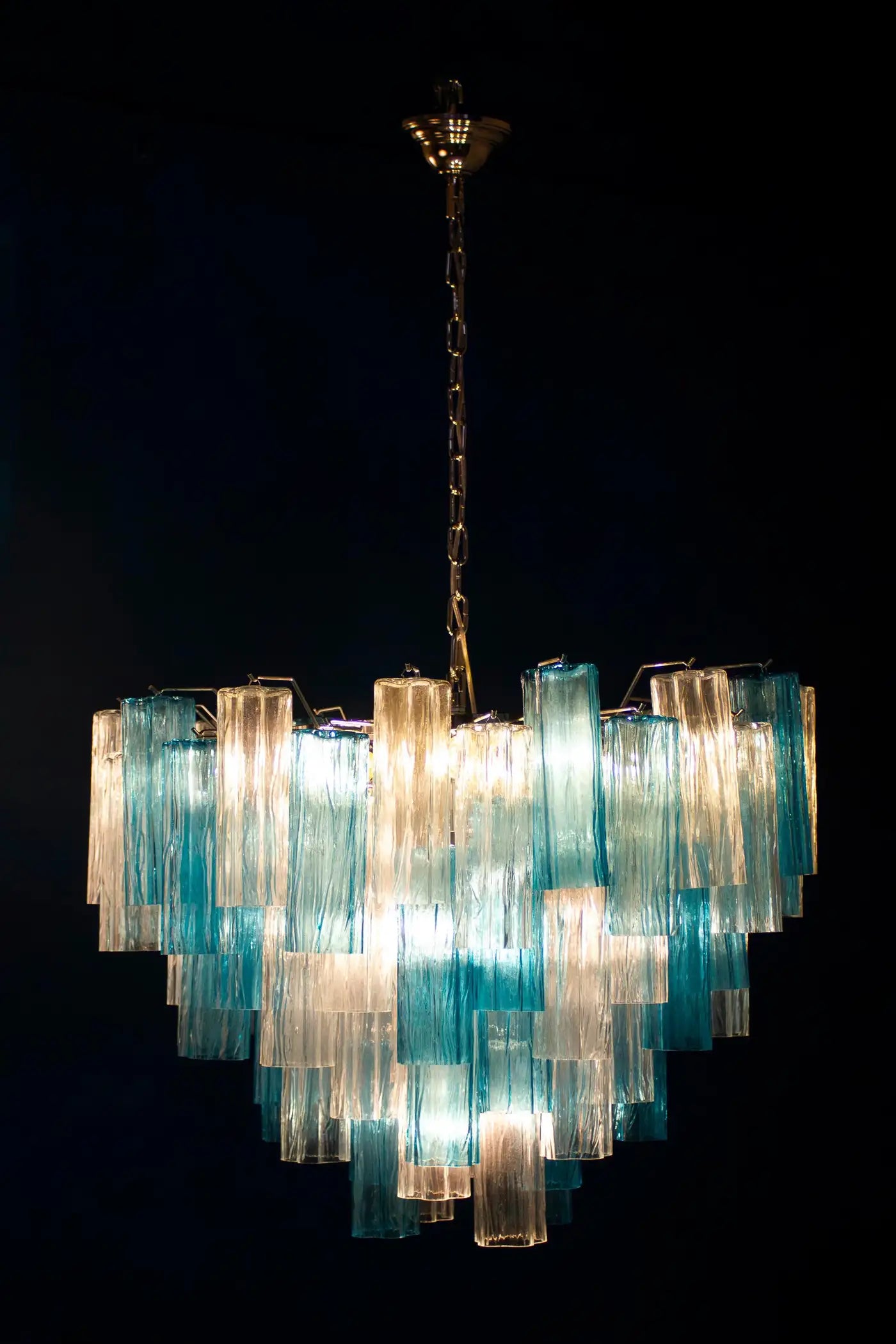 Midcentury Blue and Clear Murano Glass Tronchi Chandelier