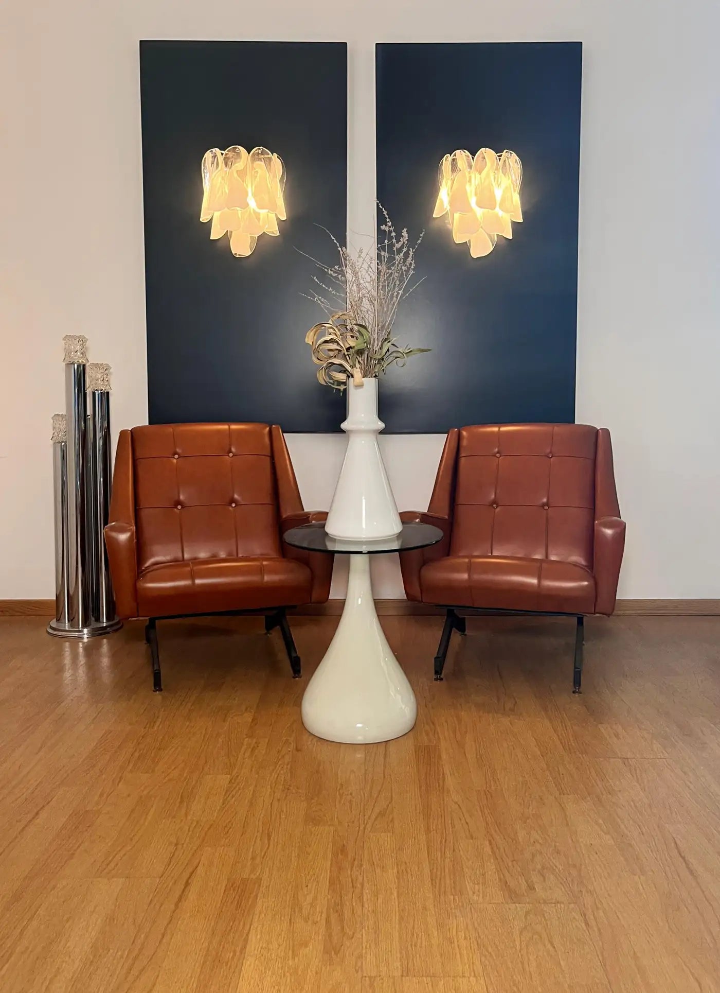 Pair of Vintage Italian Murano wall lights -20 "rondini" glass  1