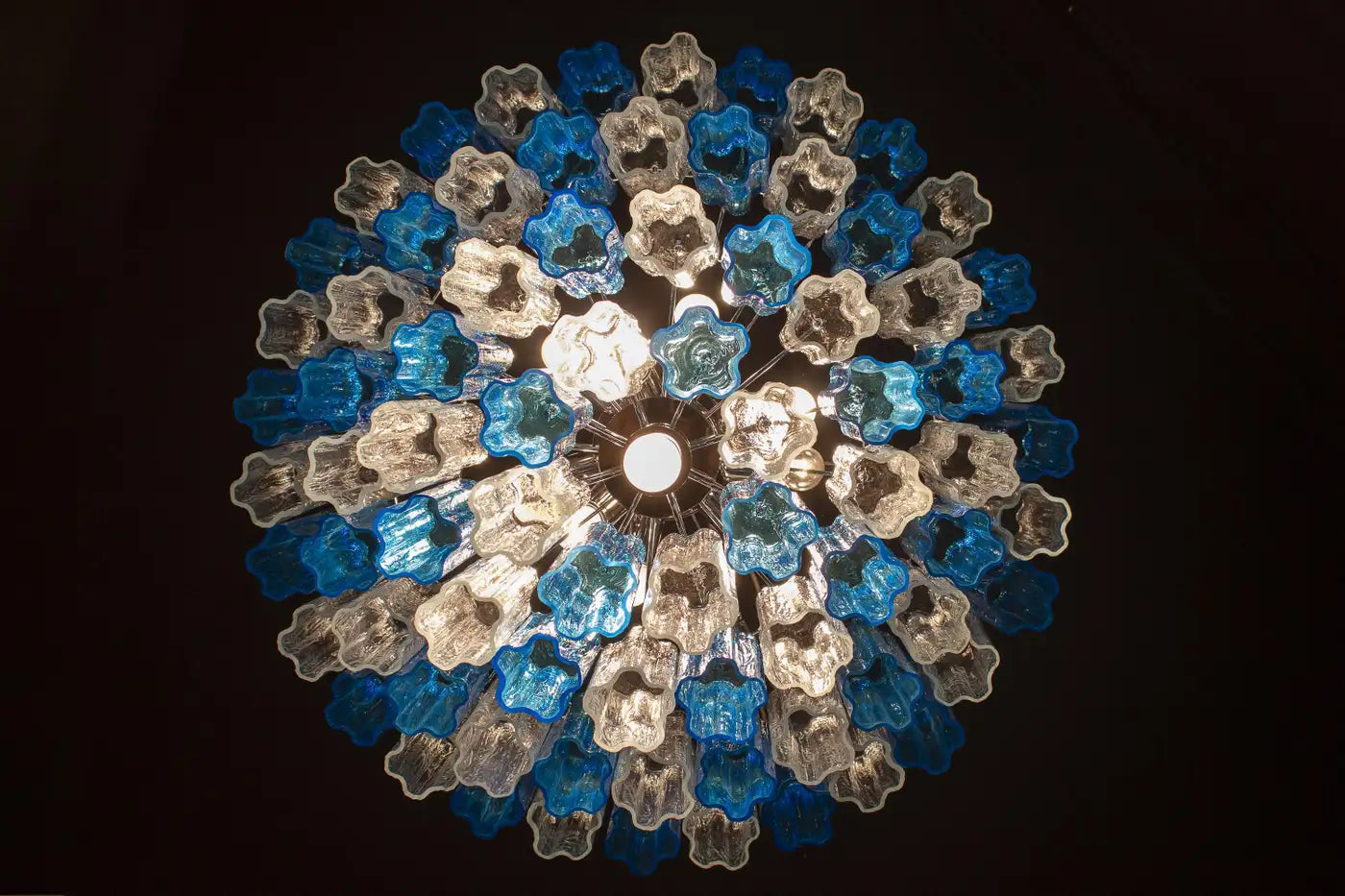 Turquoise and Clear Murano Glass Tronchi Chandelier Ceiling Light