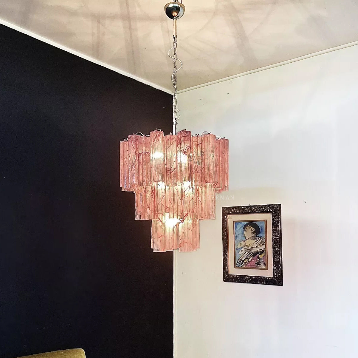 Murano Chandelier – 48 tubes – Alabaster Pink