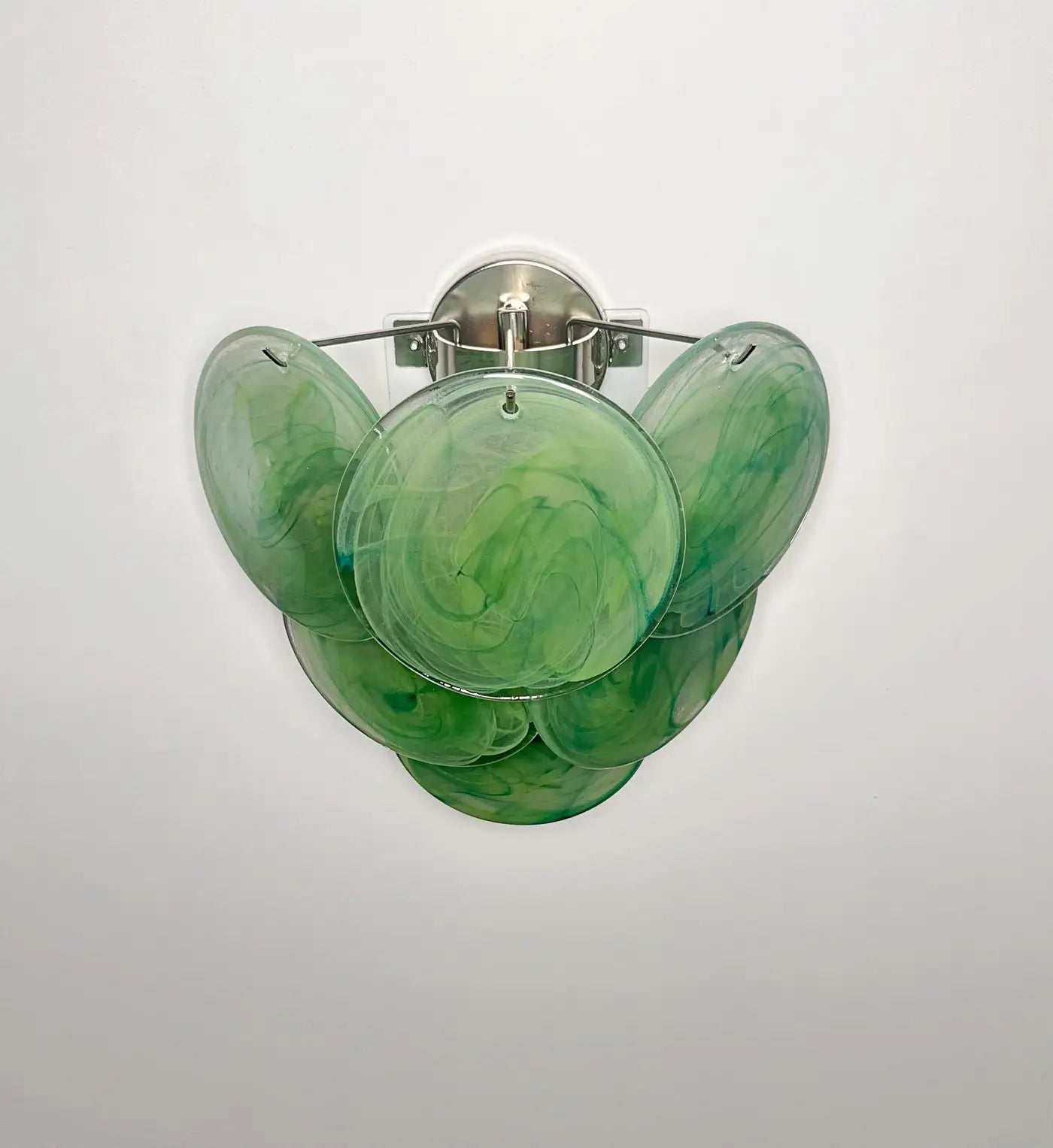 Pair of glass wall sconces - 6 alabaster green disks