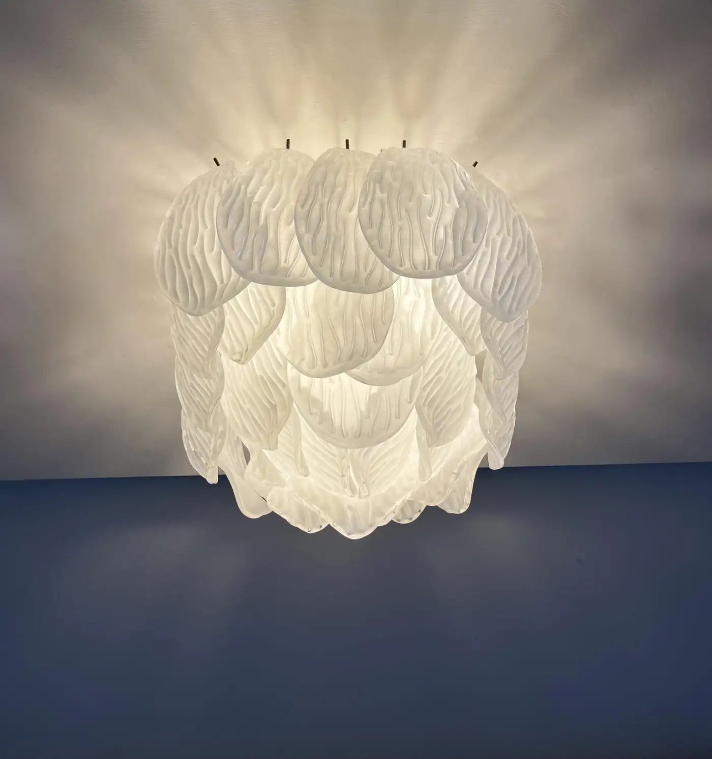 Murano ceiling lamp - frosted carved glass leaves