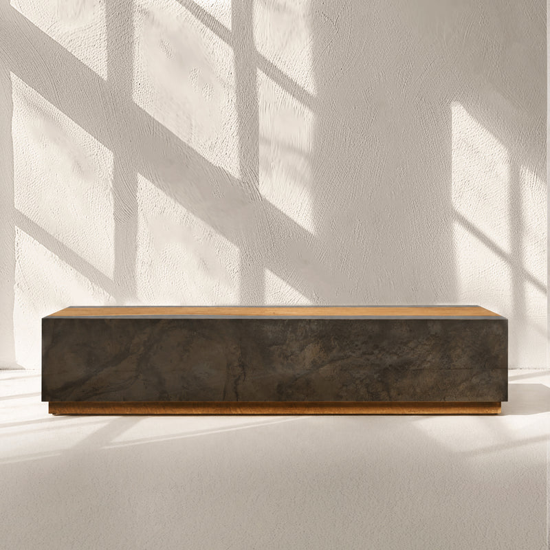 Acacius Industrial Coffee Table Oxidized Steel Reclaimed Wood Living