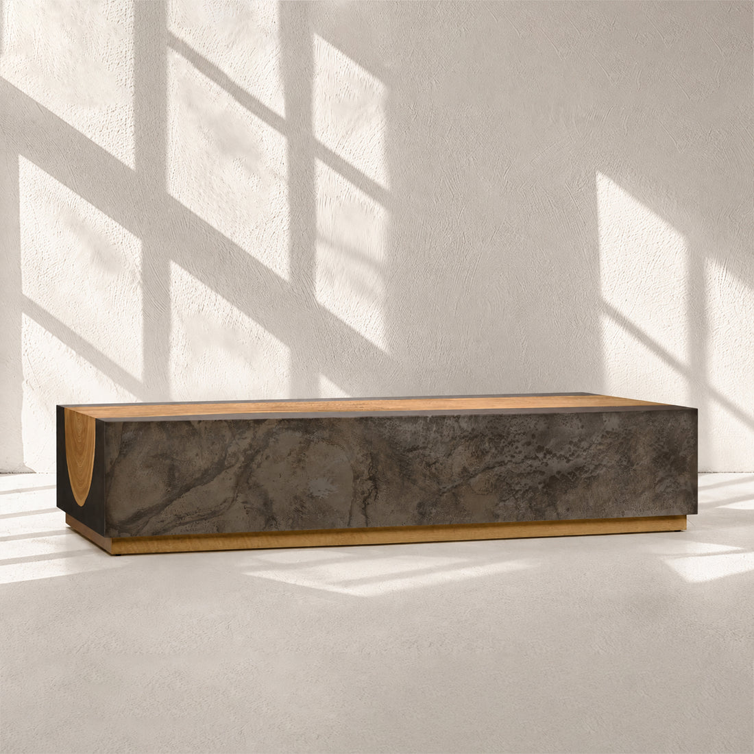 Acacius Industrial Coffee Table Oxidized Steel Reclaimed Wood Living