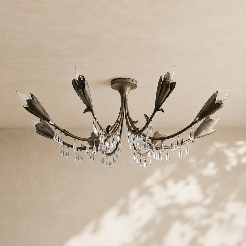 Gothic Viticcio Leaf Flushmount 8-Light - Silver