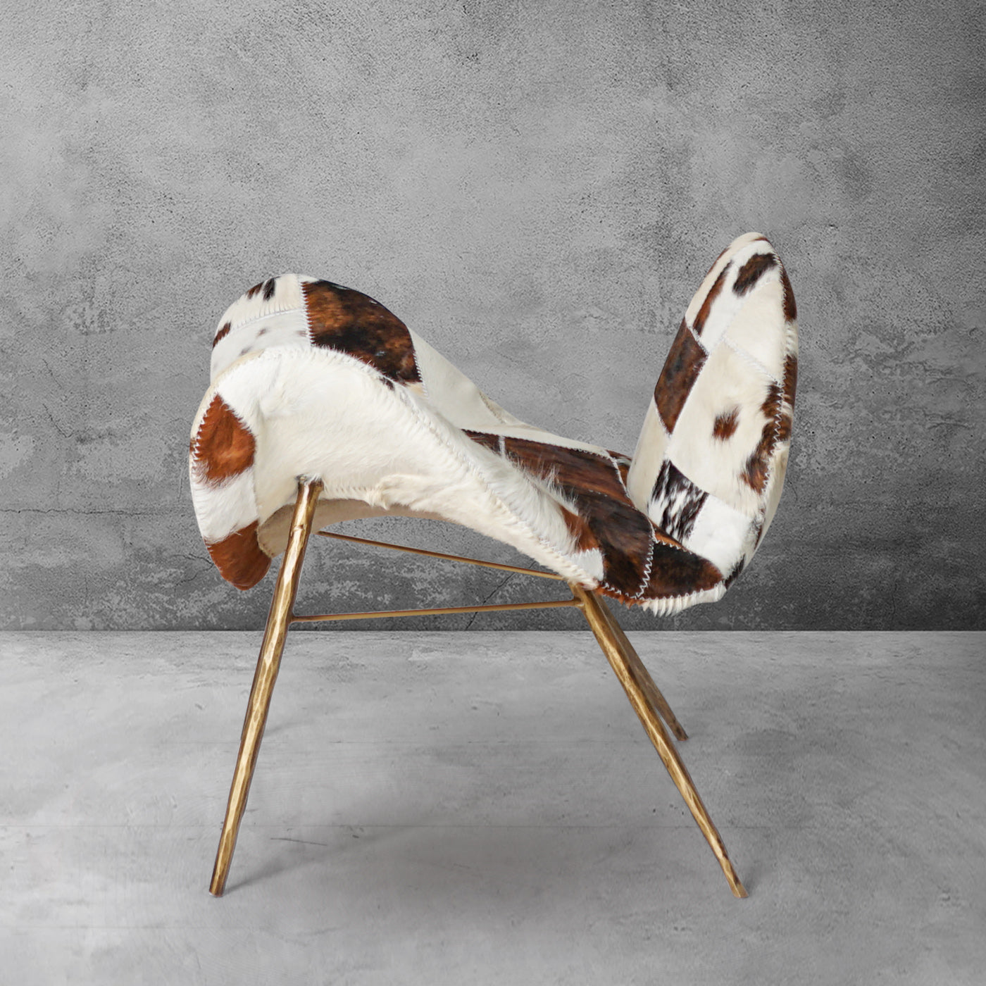 Hand-Forged Metal Milk Coffee Fur Lounge Chair