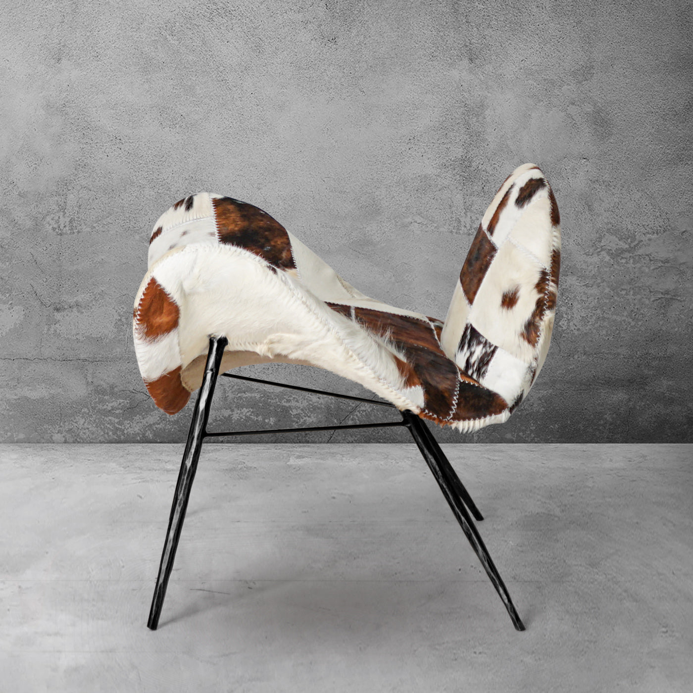 Hand-Forged Metal Milk Coffee Fur Lounge Chair