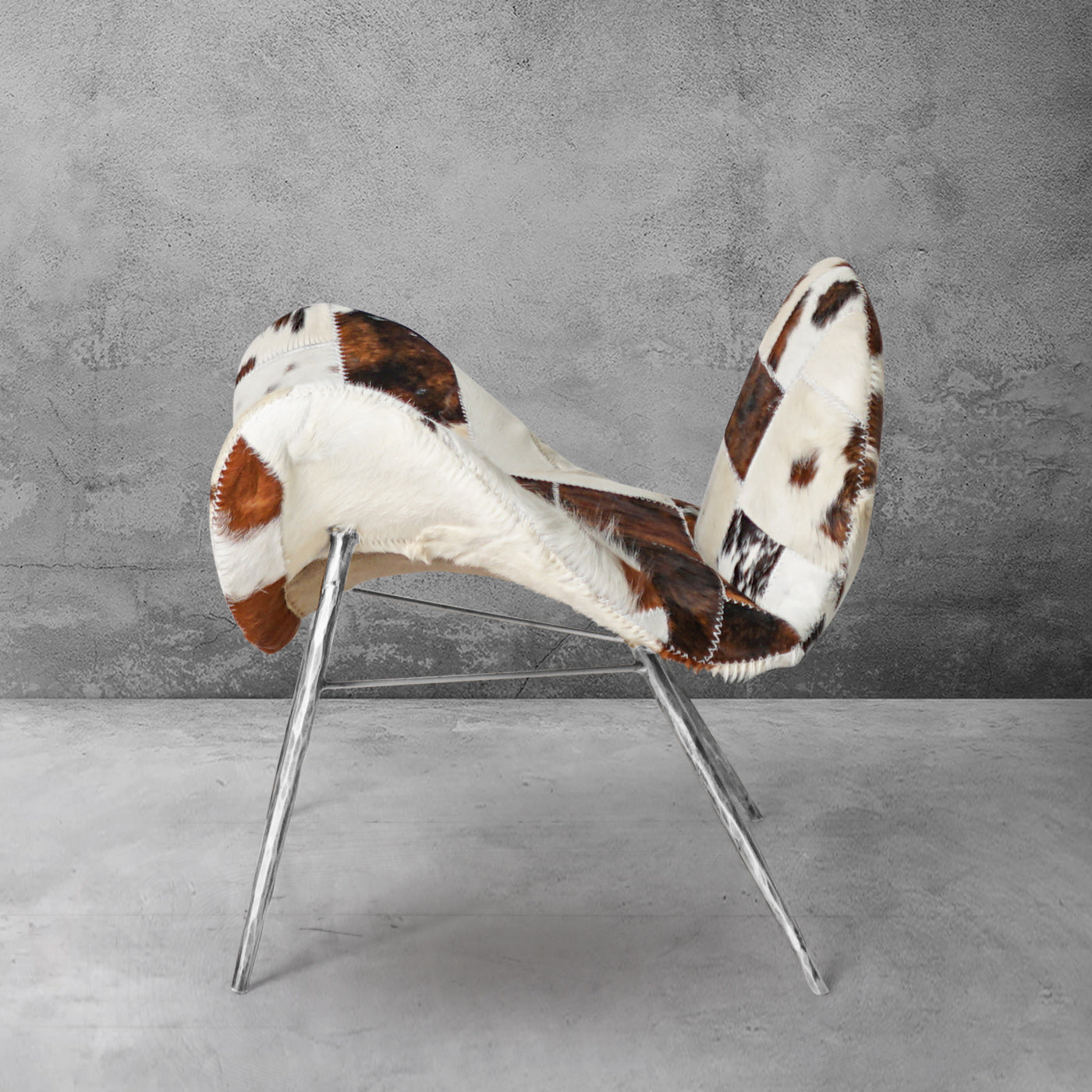 Hand-Forged Metal Milk Coffee Fur Lounge Chair