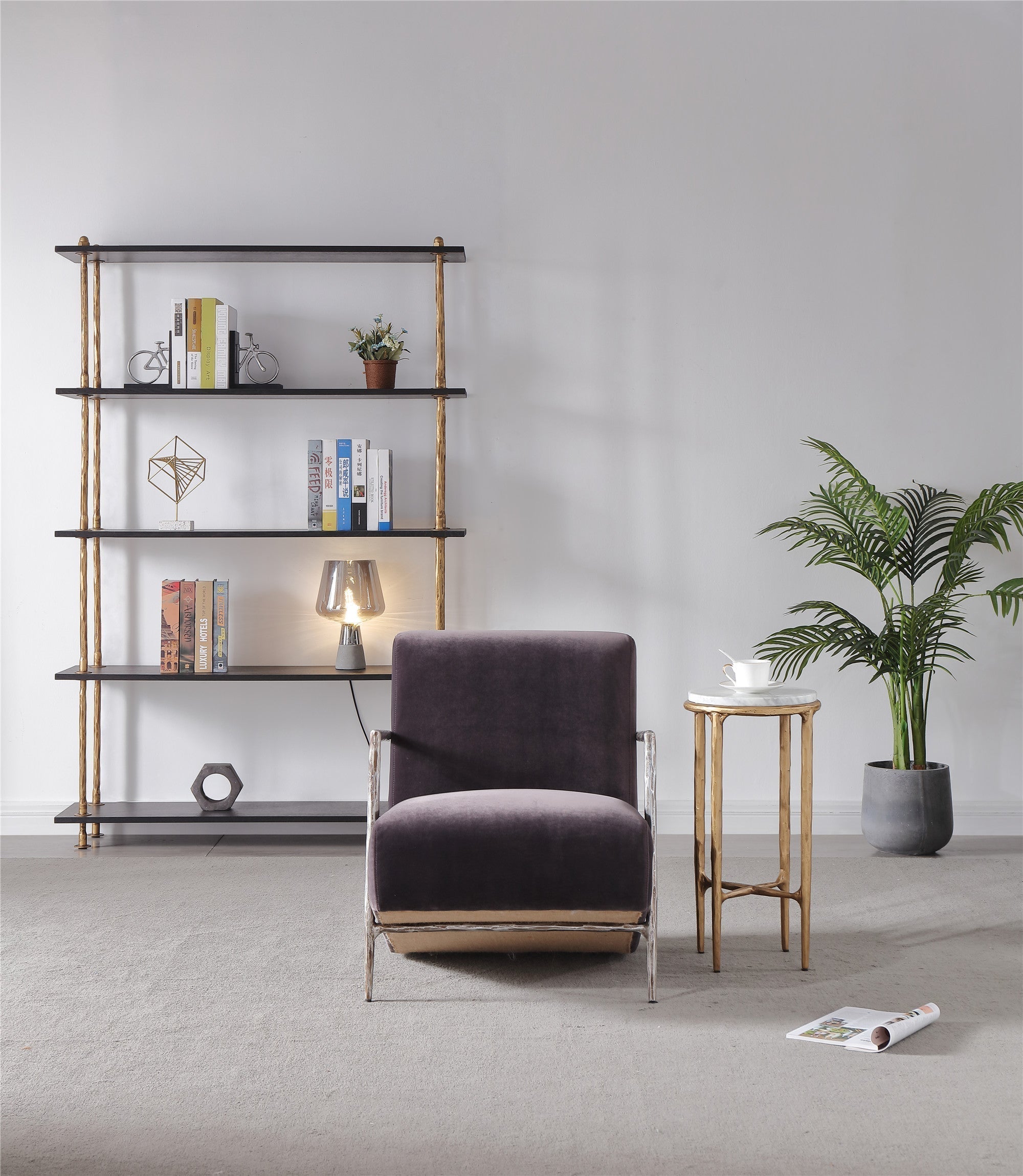 Hand-Forged Metal Genuine Brown Leather Accent Chair