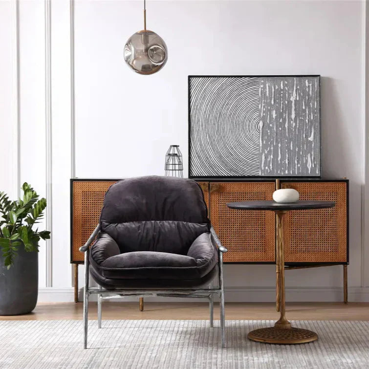 Hand-Forged Metal Frame Rattan Long Side Cabinet