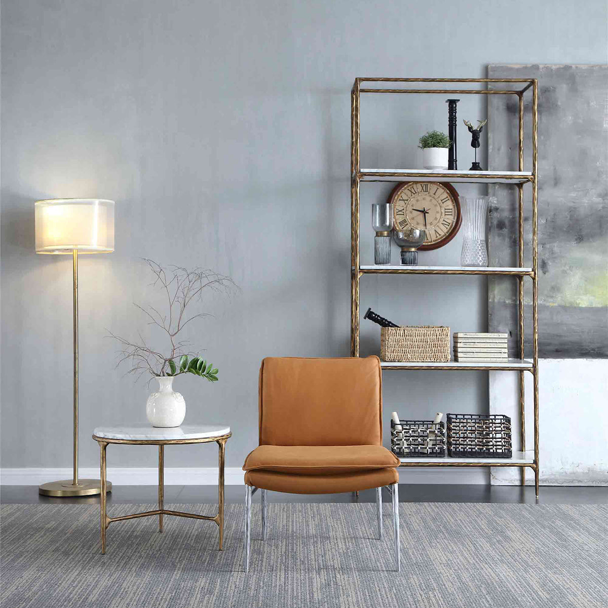 Hand-Forged Metal Marble Round Side Table 3 Leg 24"D