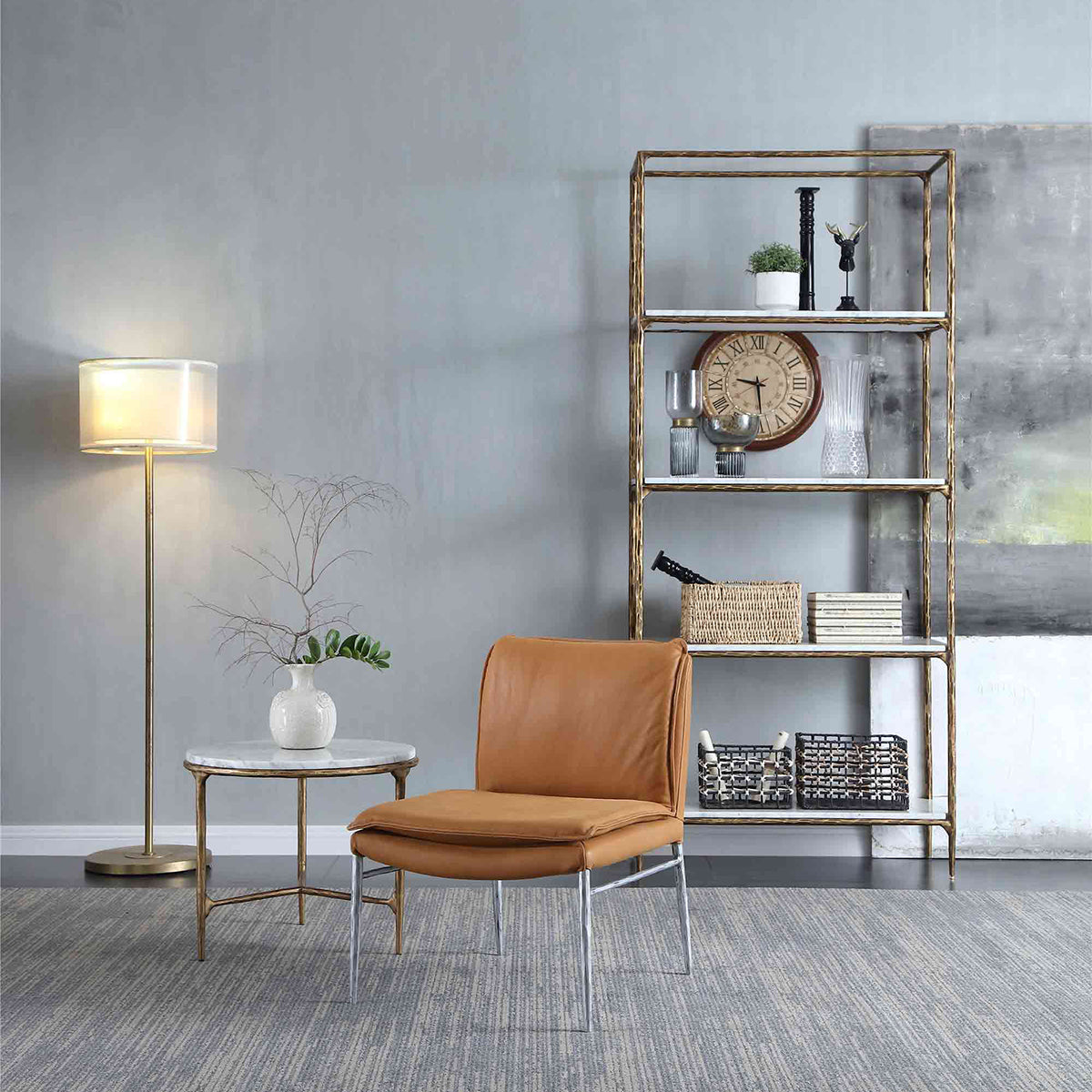 Hand-Forged Metal Marble Round Side Table 3 Leg 24"D