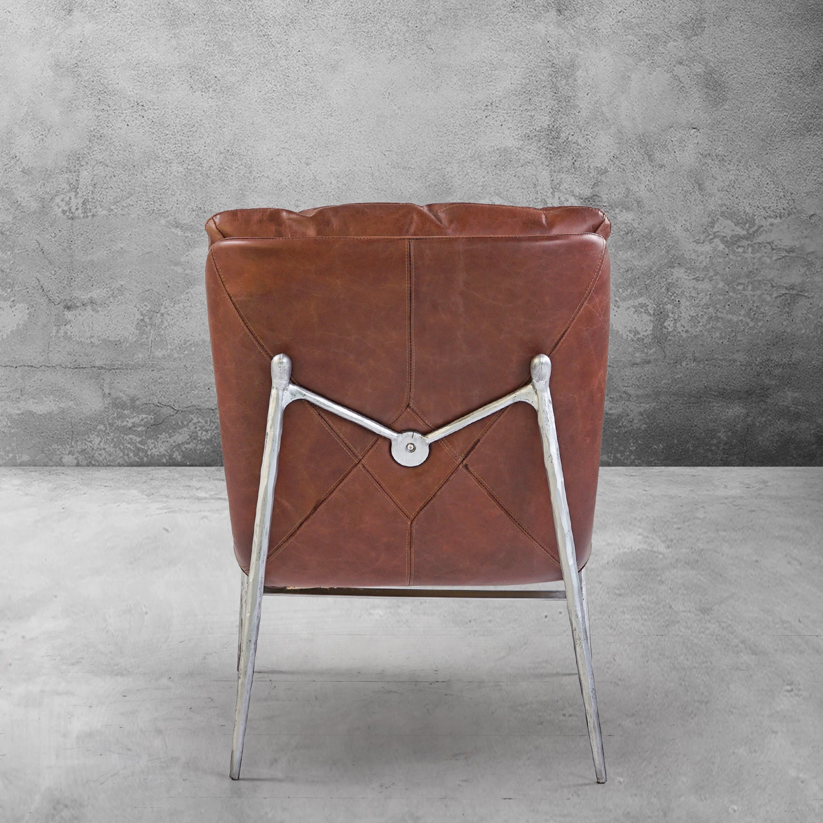 Hand-Forged Metal Vintage Leather Armrest Lounge Chair