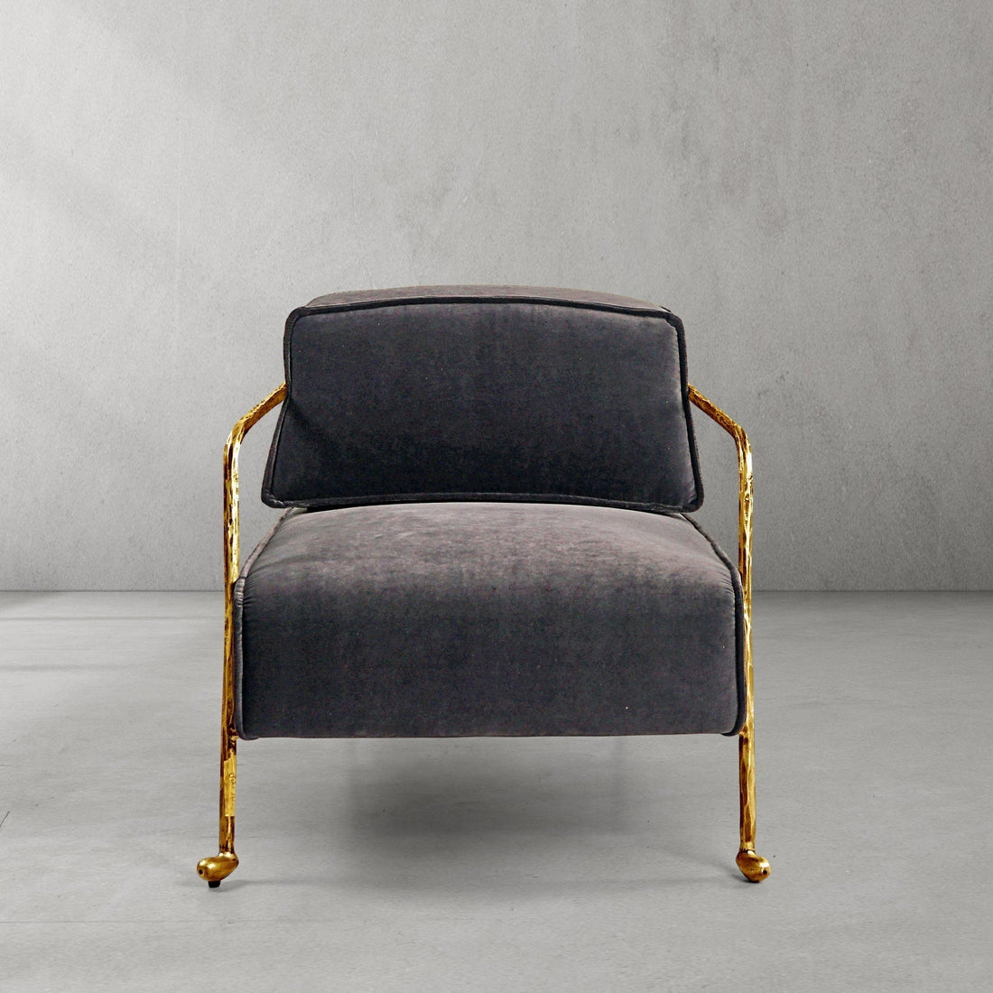 Hand-Forged Metal Gray Velvet Armchair