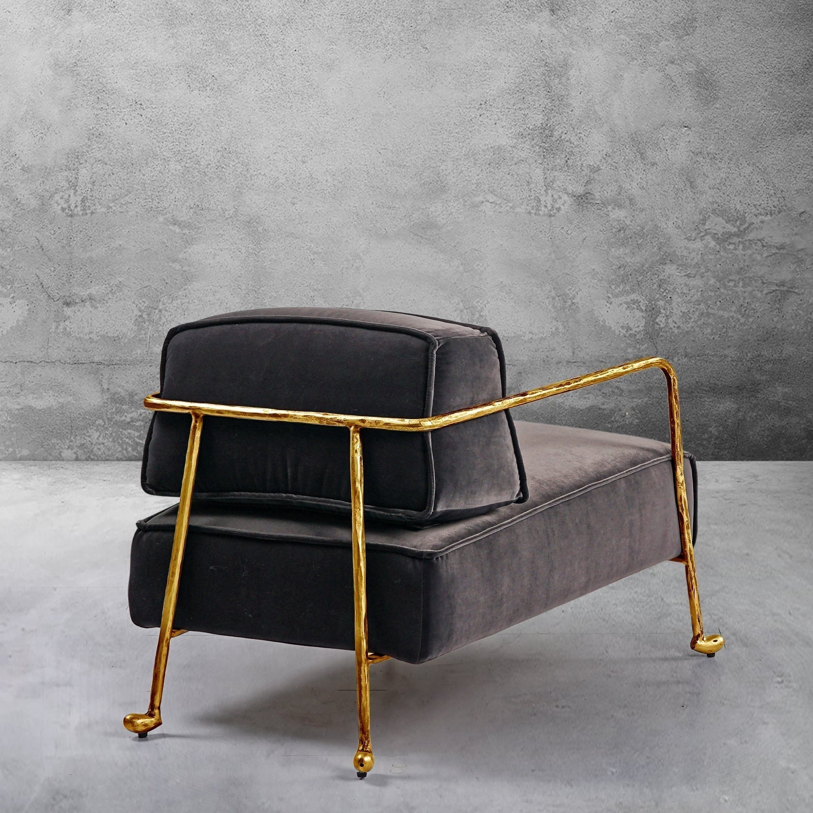 Hand-Forged Metal Gray Velvet Armchair