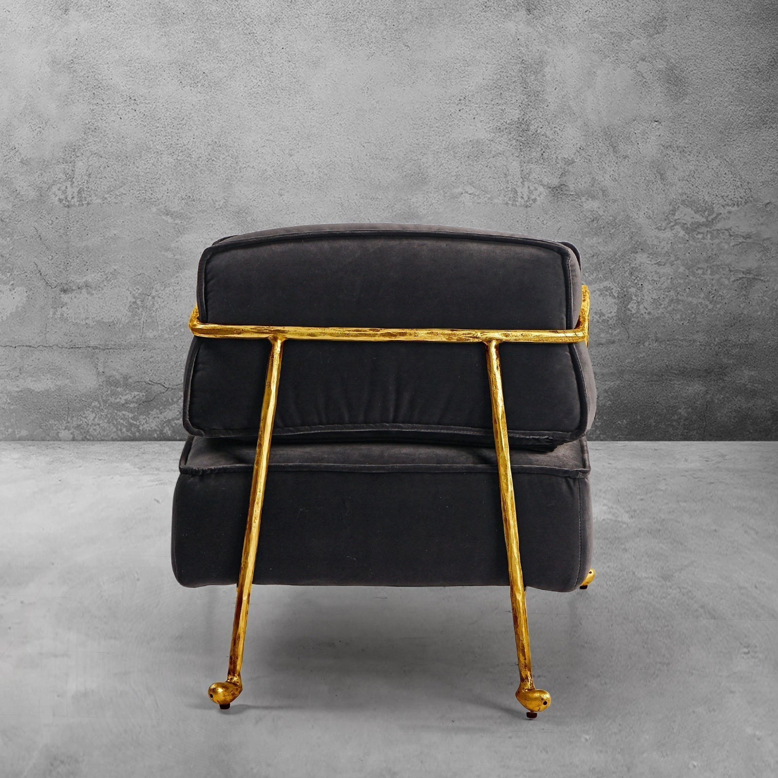 Hand-Forged Metal Gray Velvet Armchair
