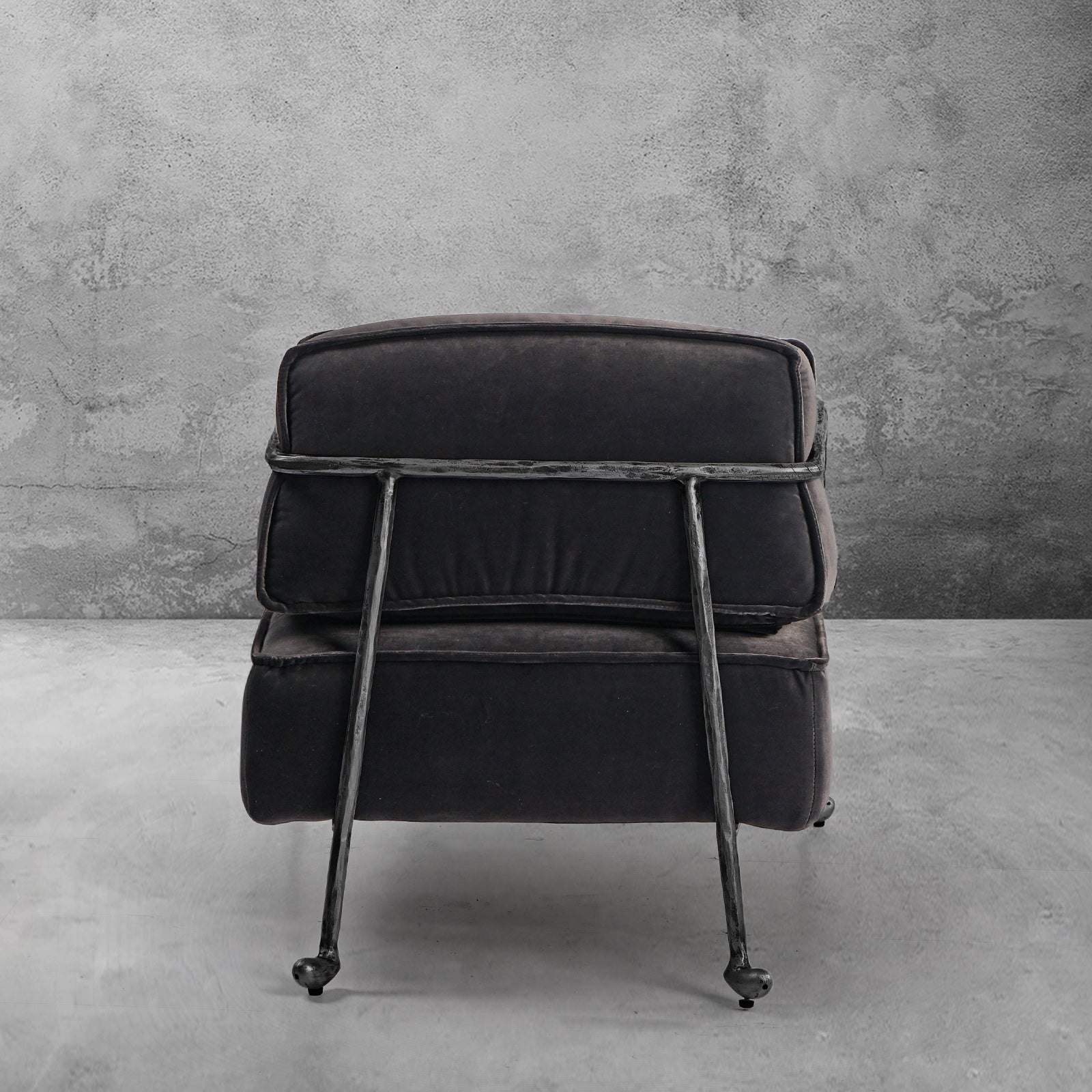 Hand-Forged Metal Gray Velvet Armchair