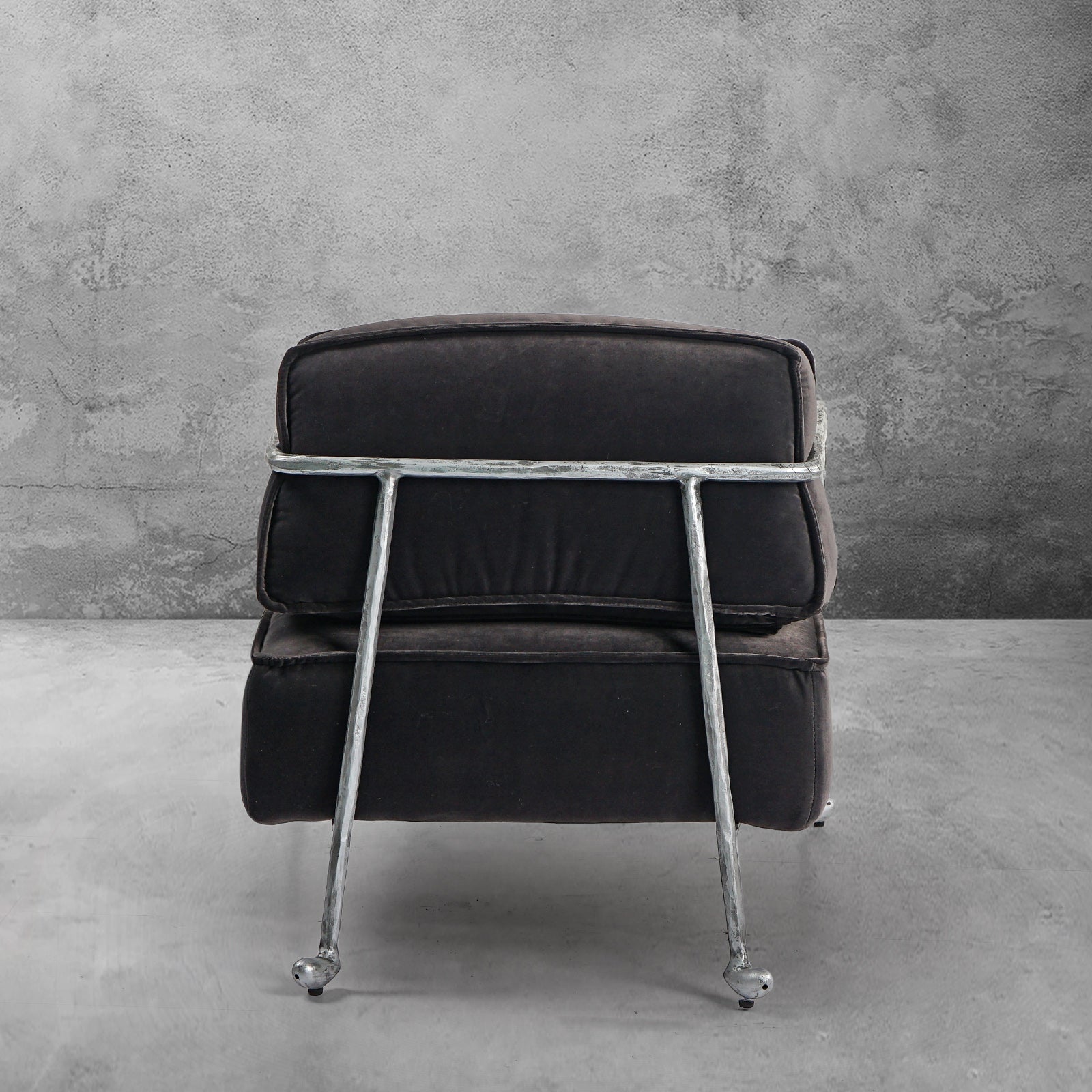 Hand-Forged Metal Gray Velvet Armchair
