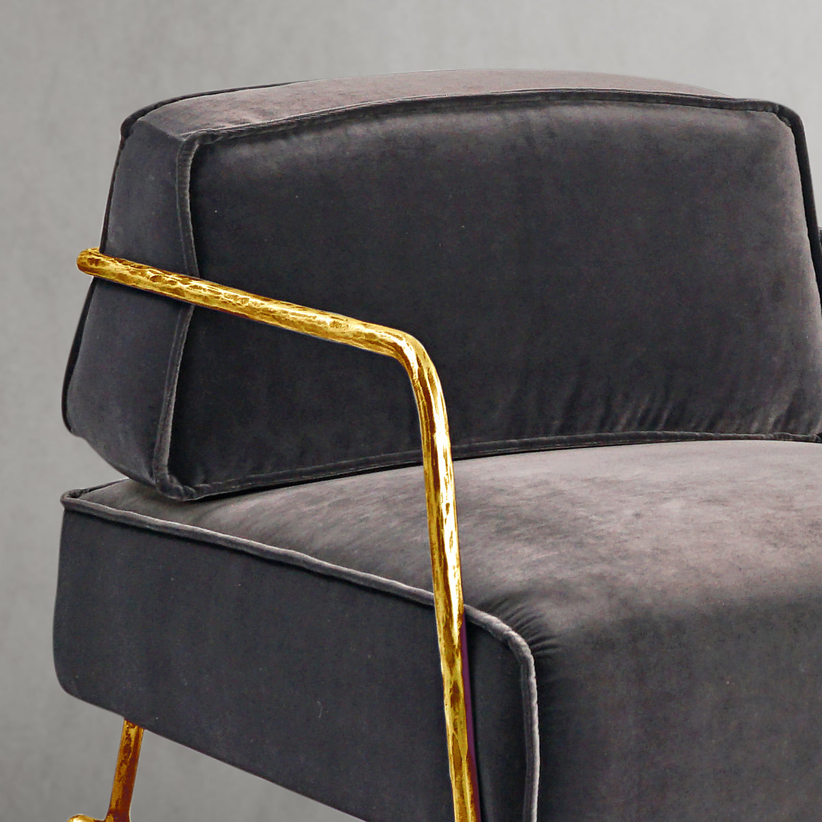 Hand-Forged Metal Gray Velvet Armchair