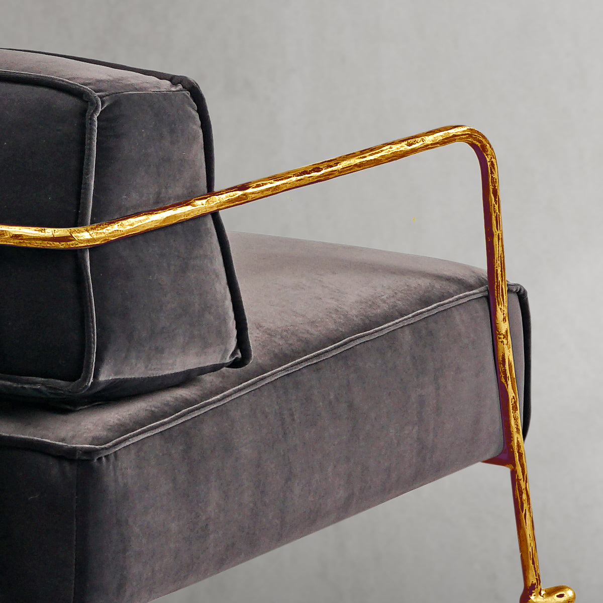 Hand-Forged Metal Gray Velvet Armchair