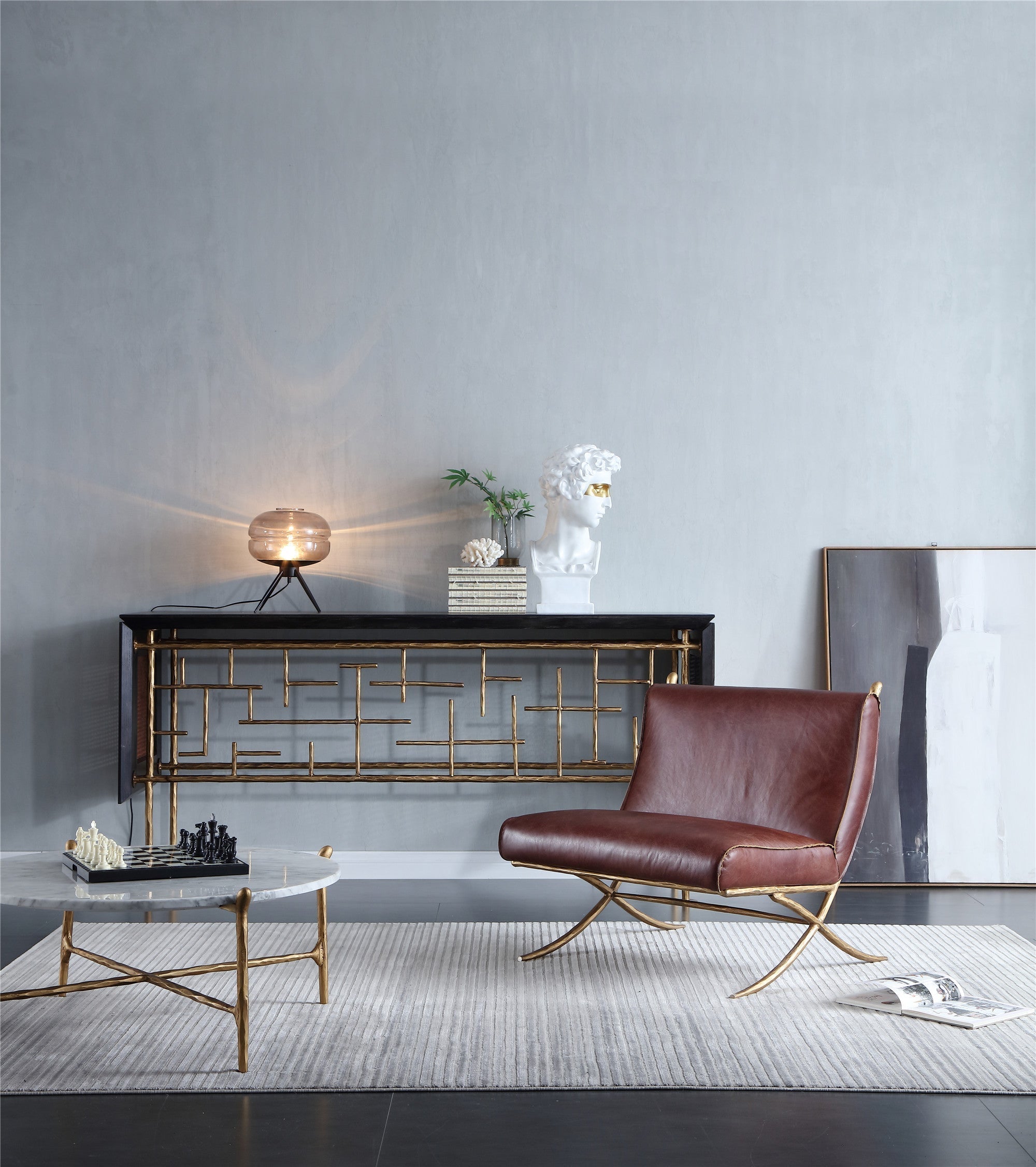 Hand-Forged Metal Metal Frame Rattan Console Table