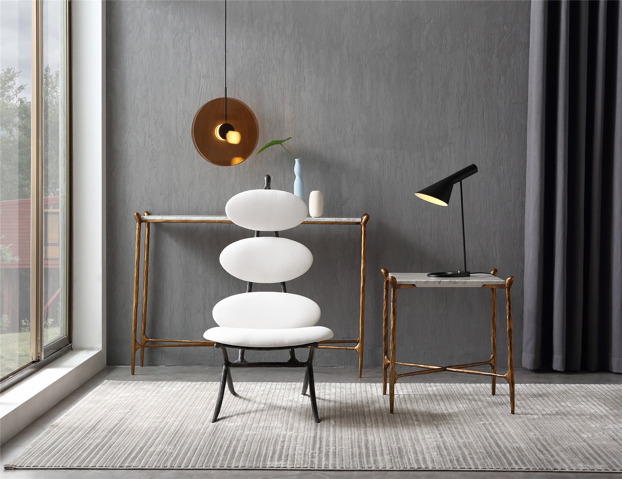 Hand-Forged Metal High Back Brown Leather Lounge Accent Chair