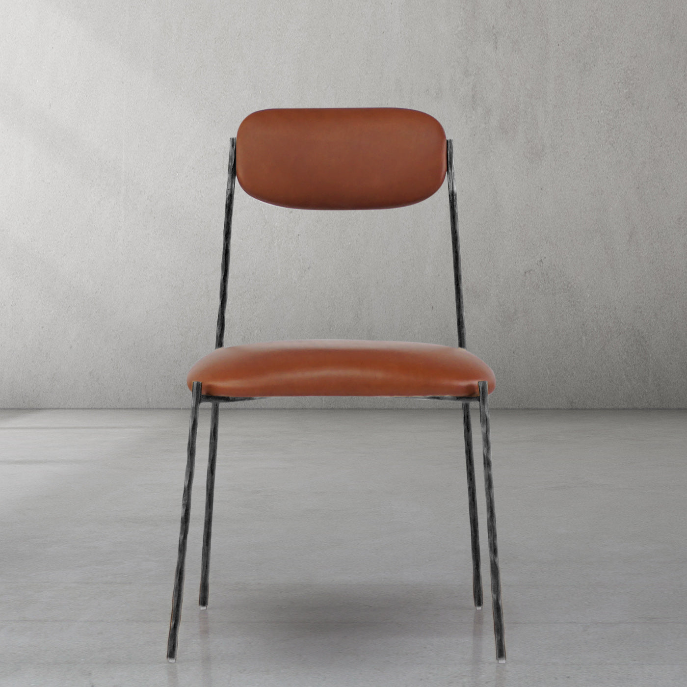 Hand-Forged Metal Genuine Leather Dining Chair