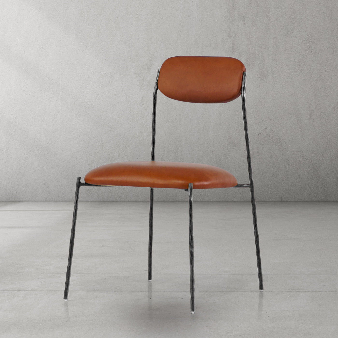 Hand-Forged Metal Genuine Leather Dining Chair