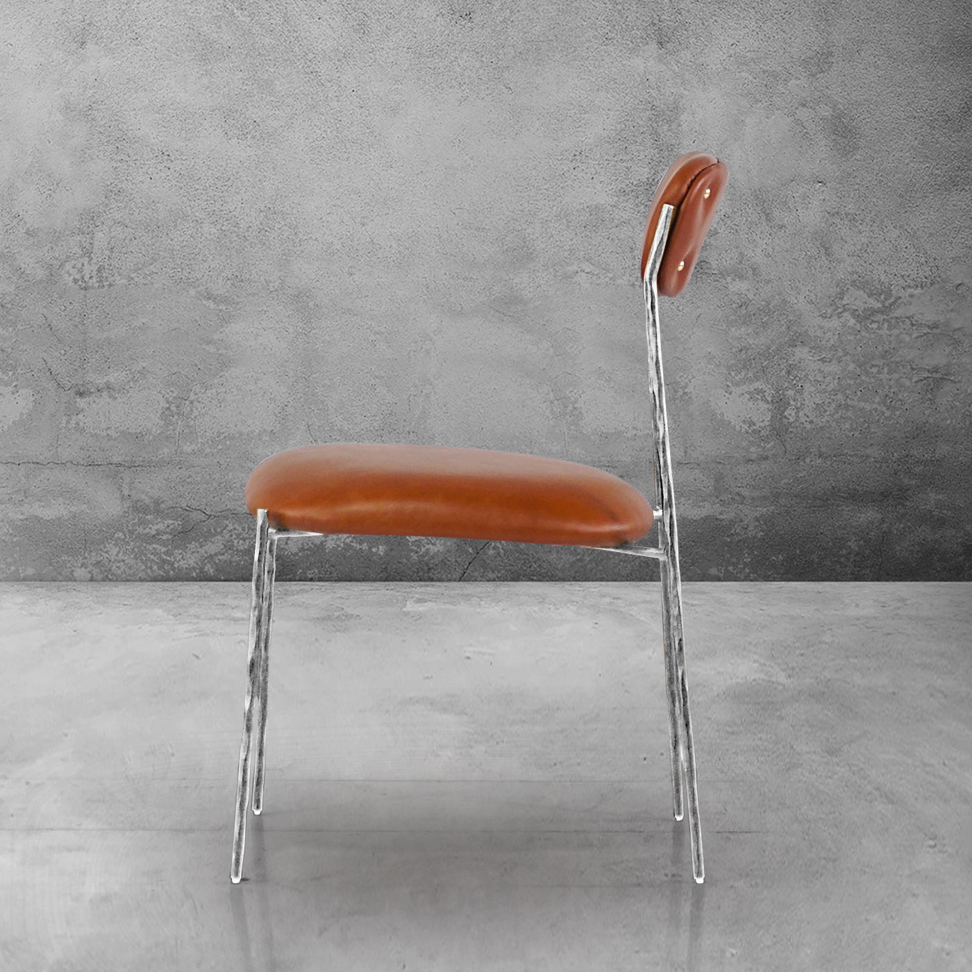 Hand-Forged Metal Genuine Leather Dining Chair