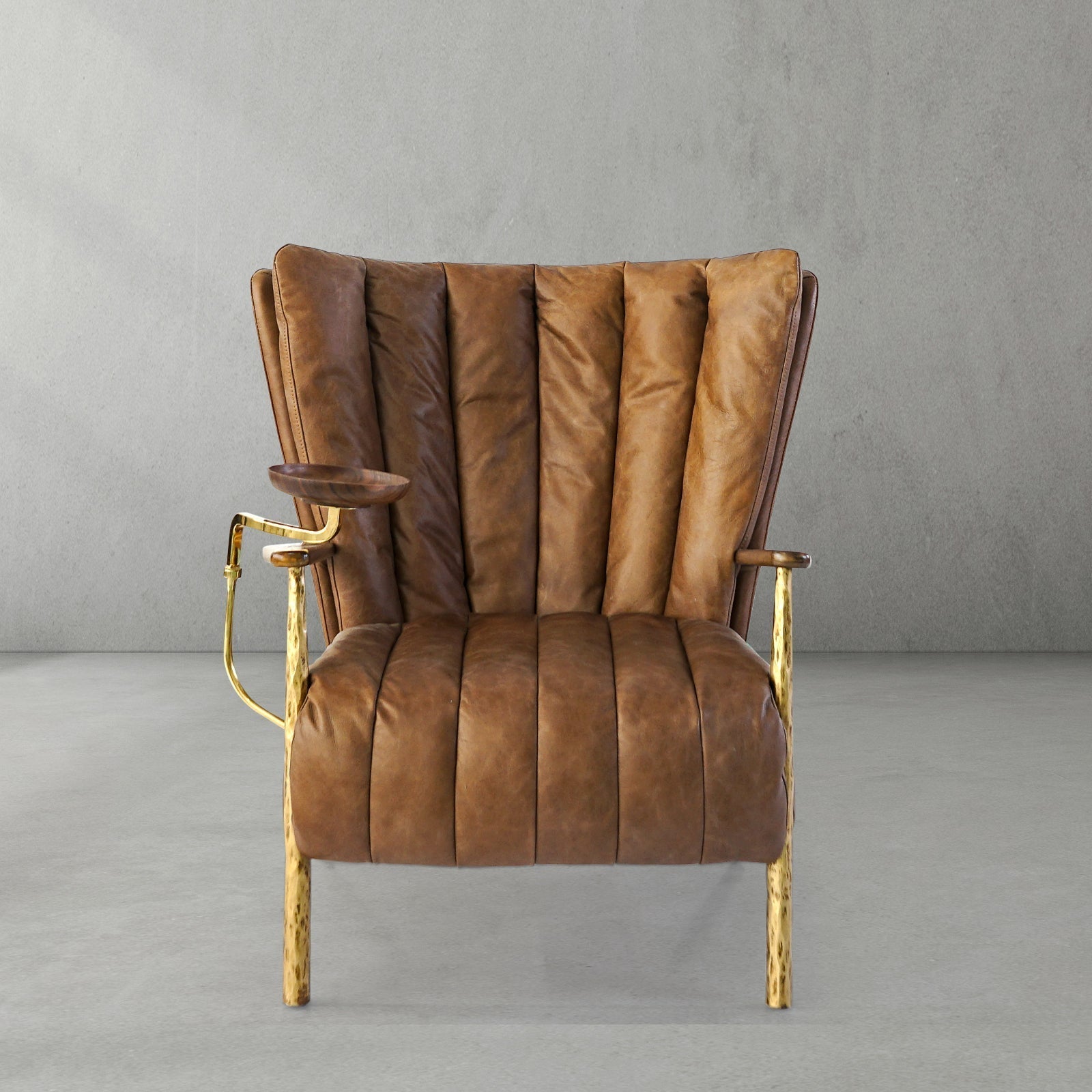Hand-Forged Metal Vintage Leather Armchair Cigar Chair