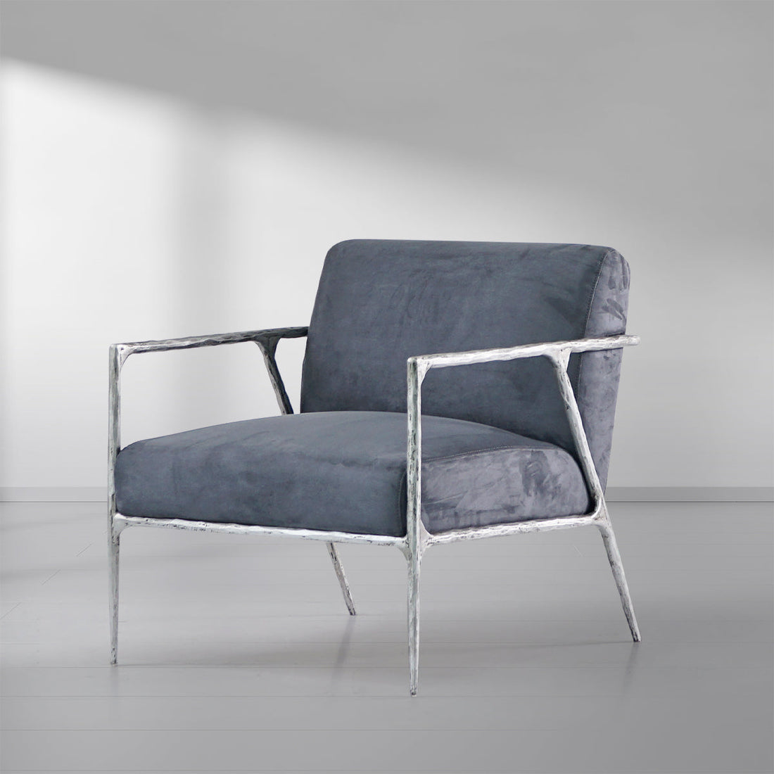Hand-Forged Metal Retro Silver Iron Frame Track Armchair