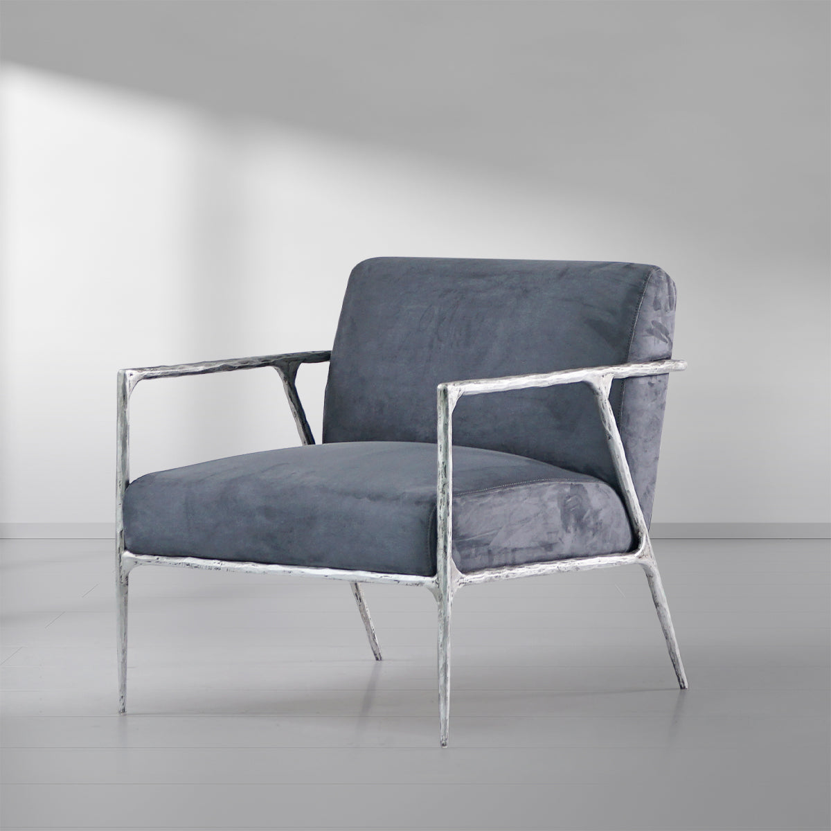 Hand-Forged Metal Retro Silver Iron Frame Track Armchair