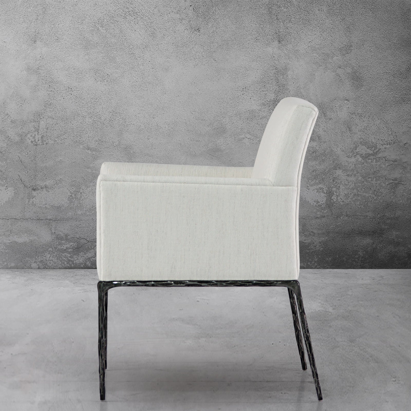 Hand-Forged Metal Track Fabric Lounge Armchair