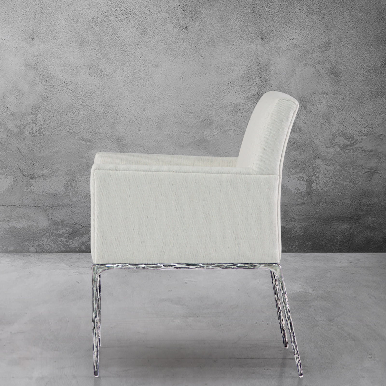 Hand-Forged Metal Track Fabric Lounge Armchair