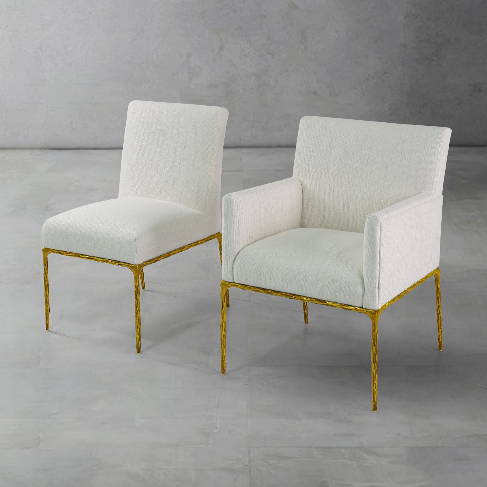 Hand-Forged Metal Track Fabric Lounge Armchair