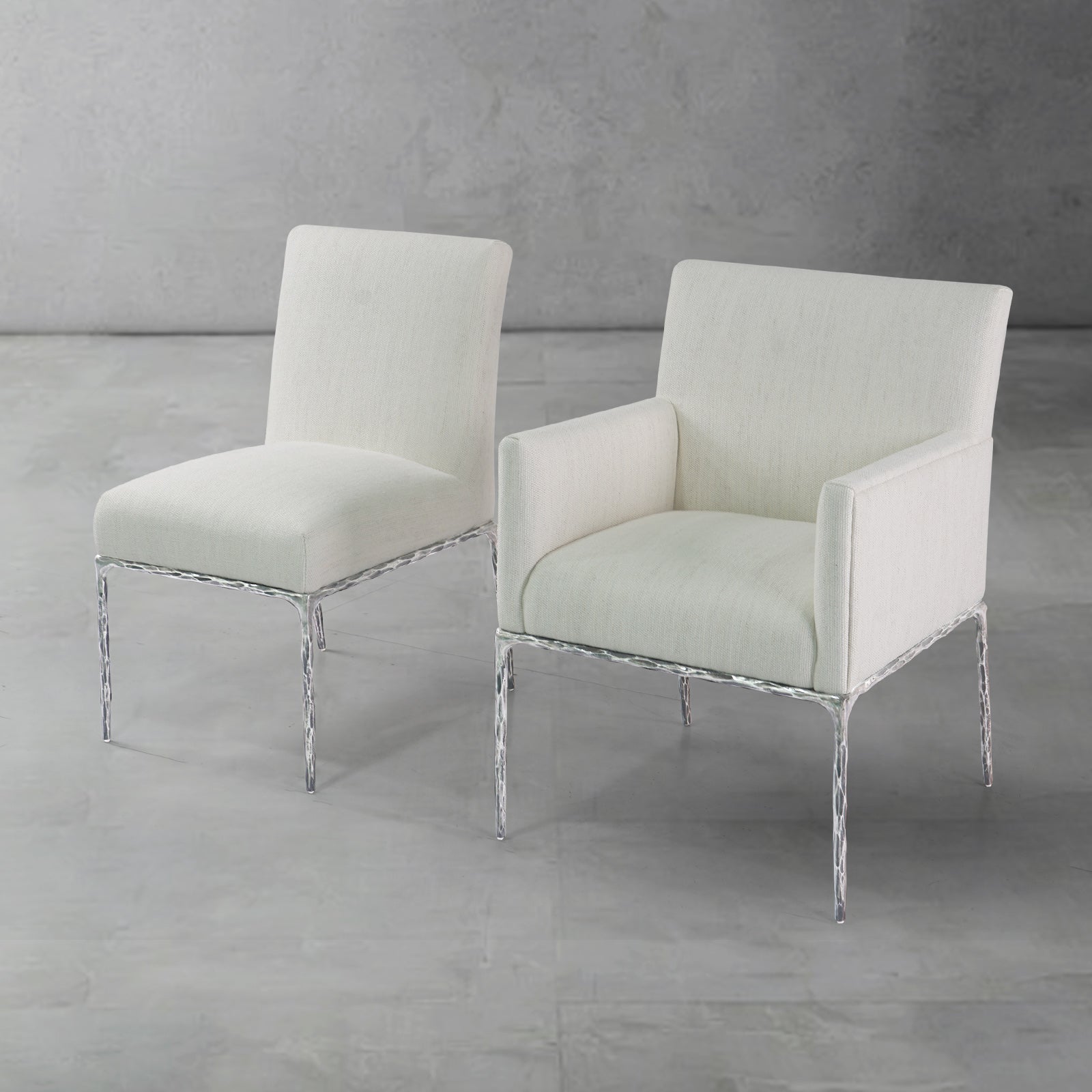 Hand-Forged Metal Track Fabric Lounge Armchair