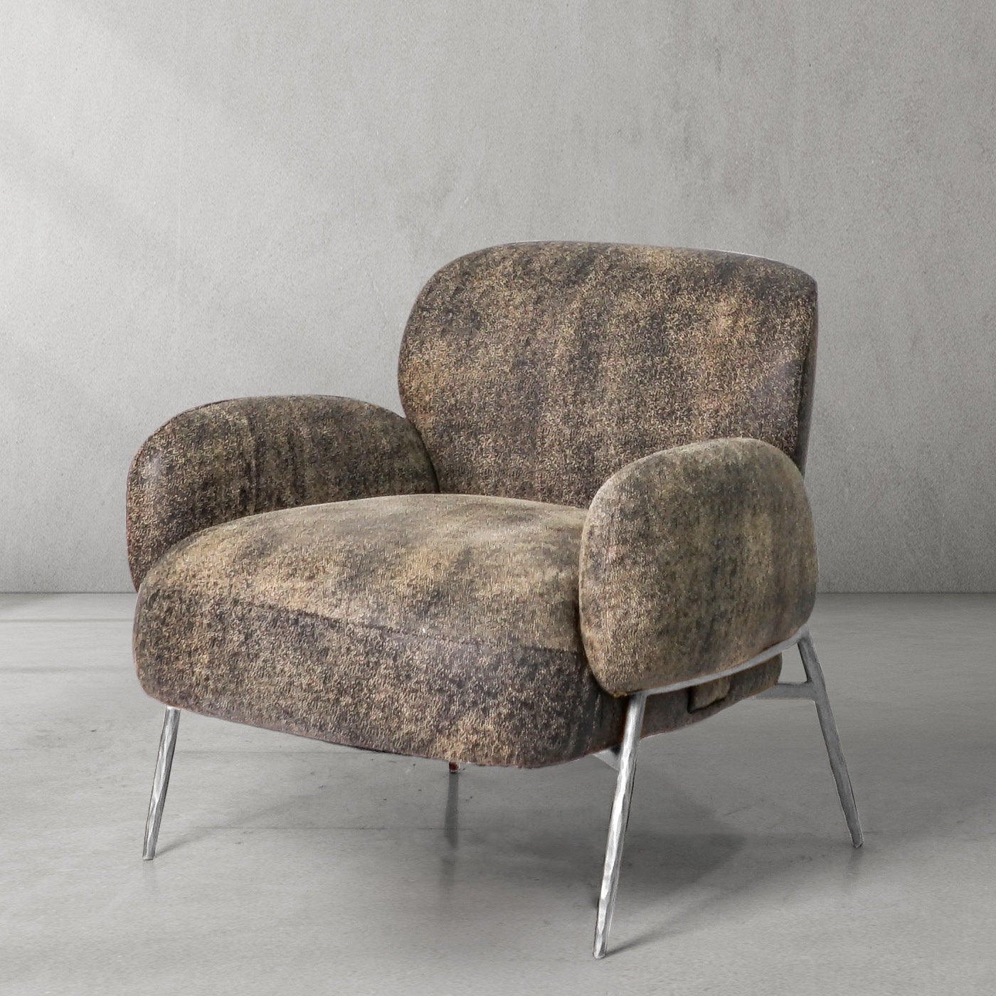 Hand-Forged Metal Vintage Pearl Grain Cowhide Lounge Chair