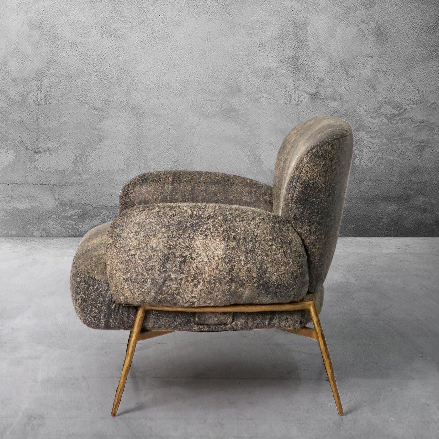Hand-Forged Metal Vintage Pearl Grain Cowhide Lounge Chair