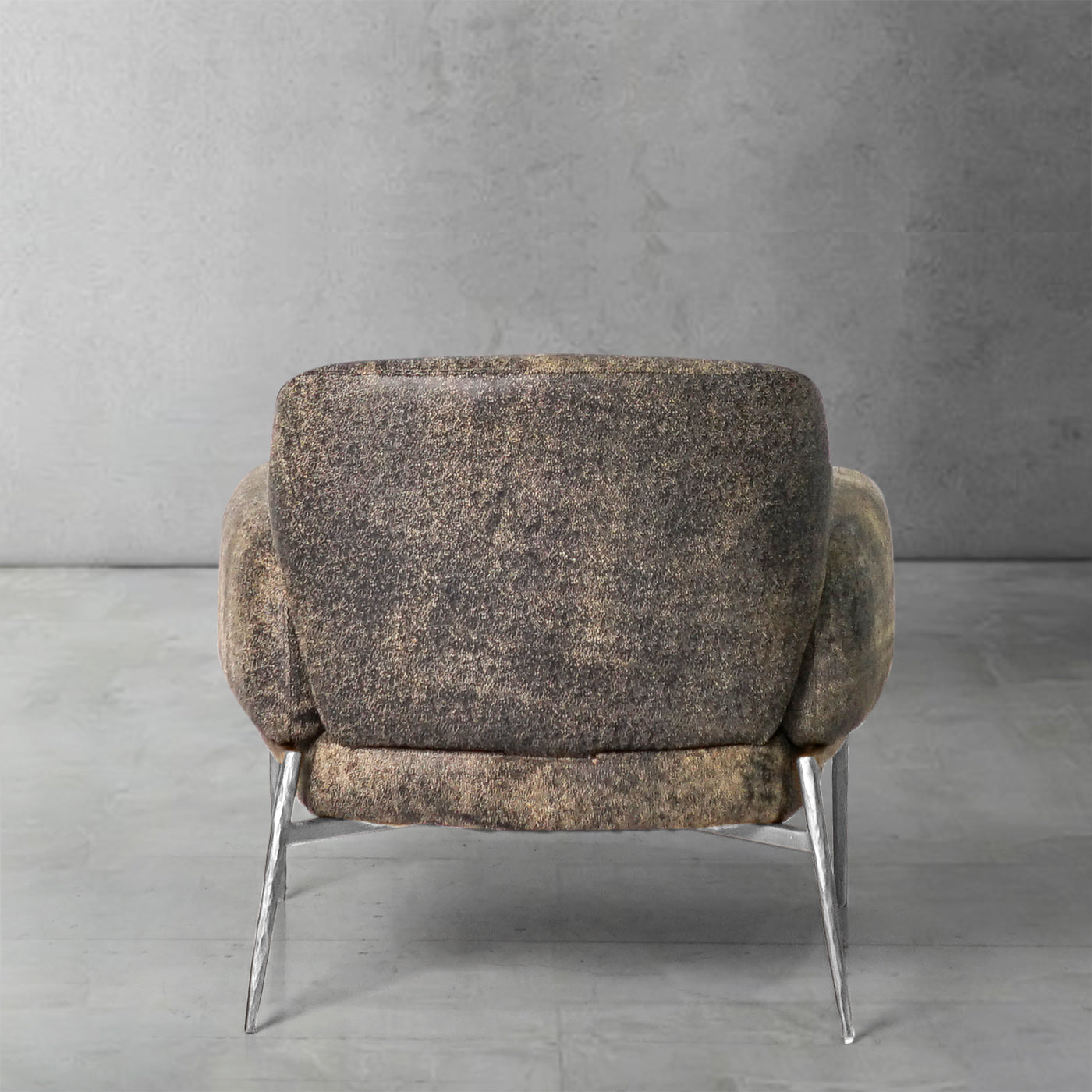 Hand-Forged Metal Vintage Pearl Grain Cowhide Lounge Chair