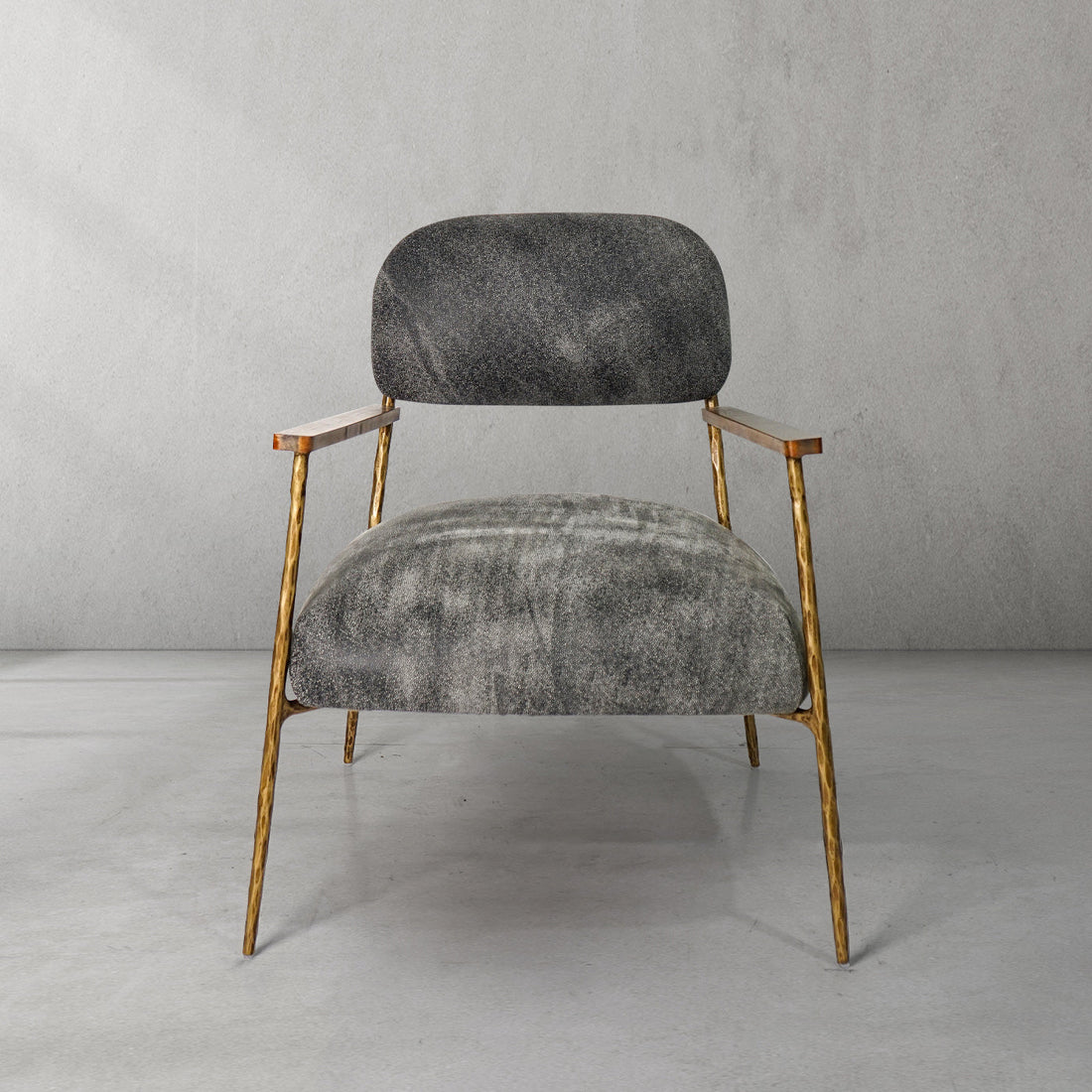 Hand-Forged Metal Grey Pearl Grain Leather Armchair