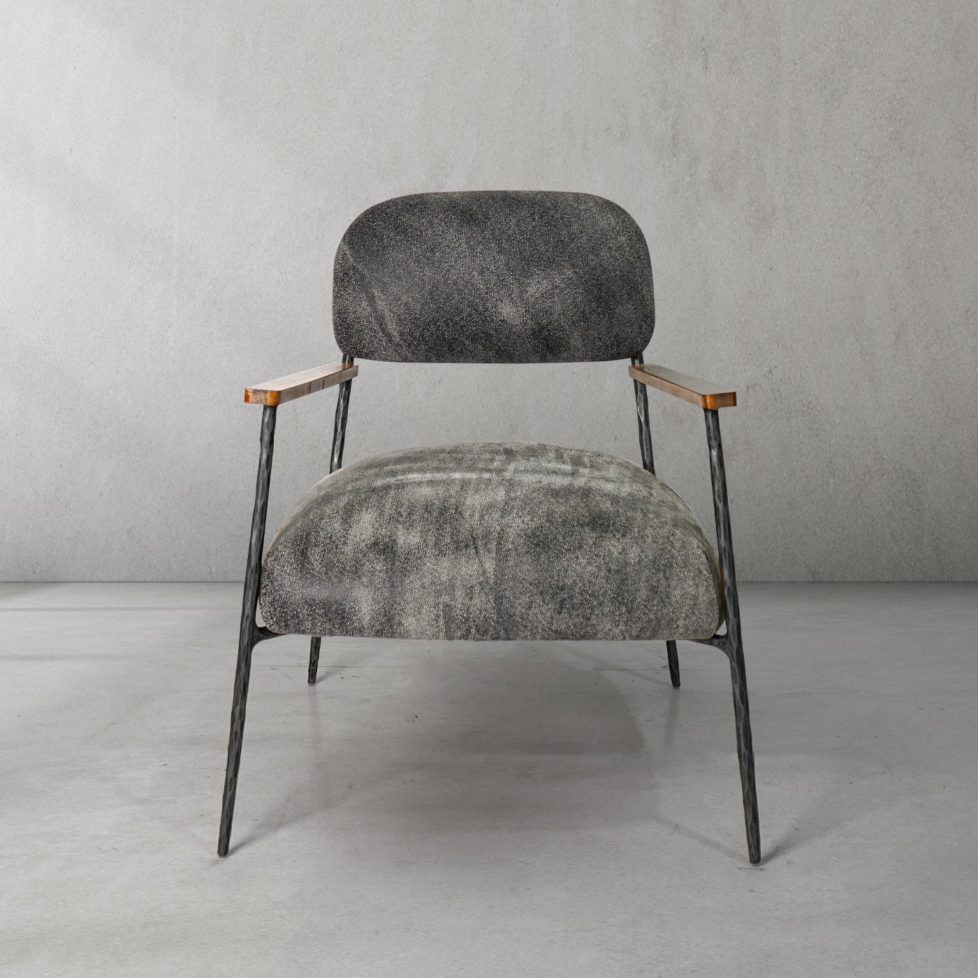 Hand-Forged Metal Grey Pearl Grain Leather Armchair