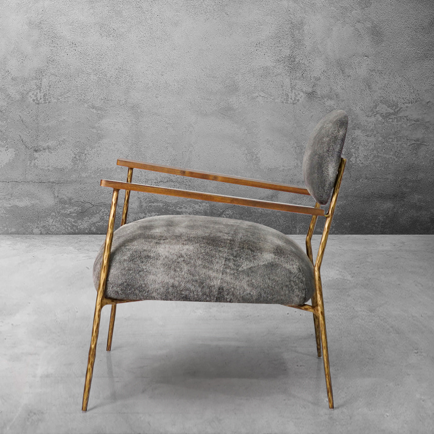 Hand-Forged Metal Grey Pearl Grain Leather Armchair