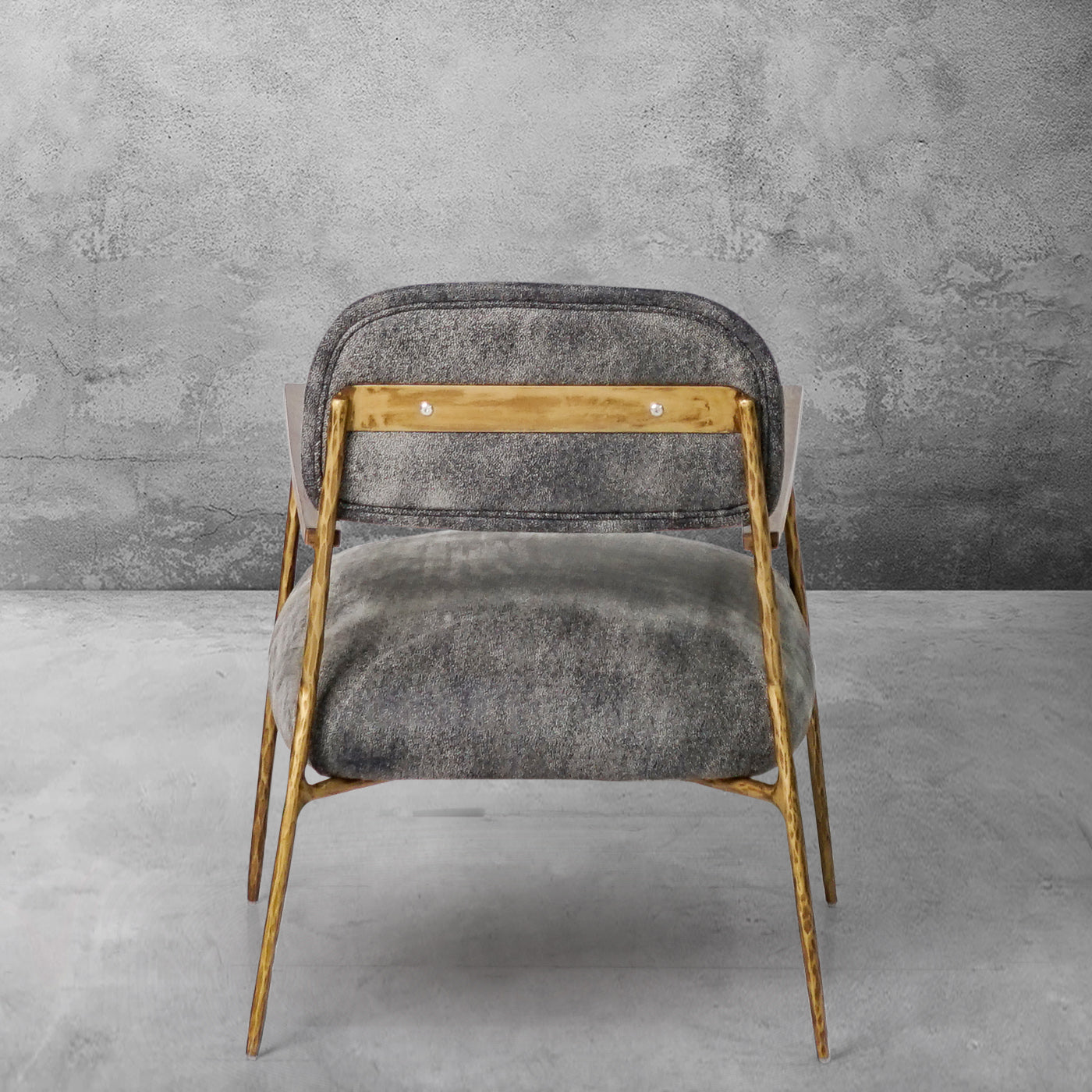 Hand-Forged Metal Grey Pearl Grain Leather Armchair