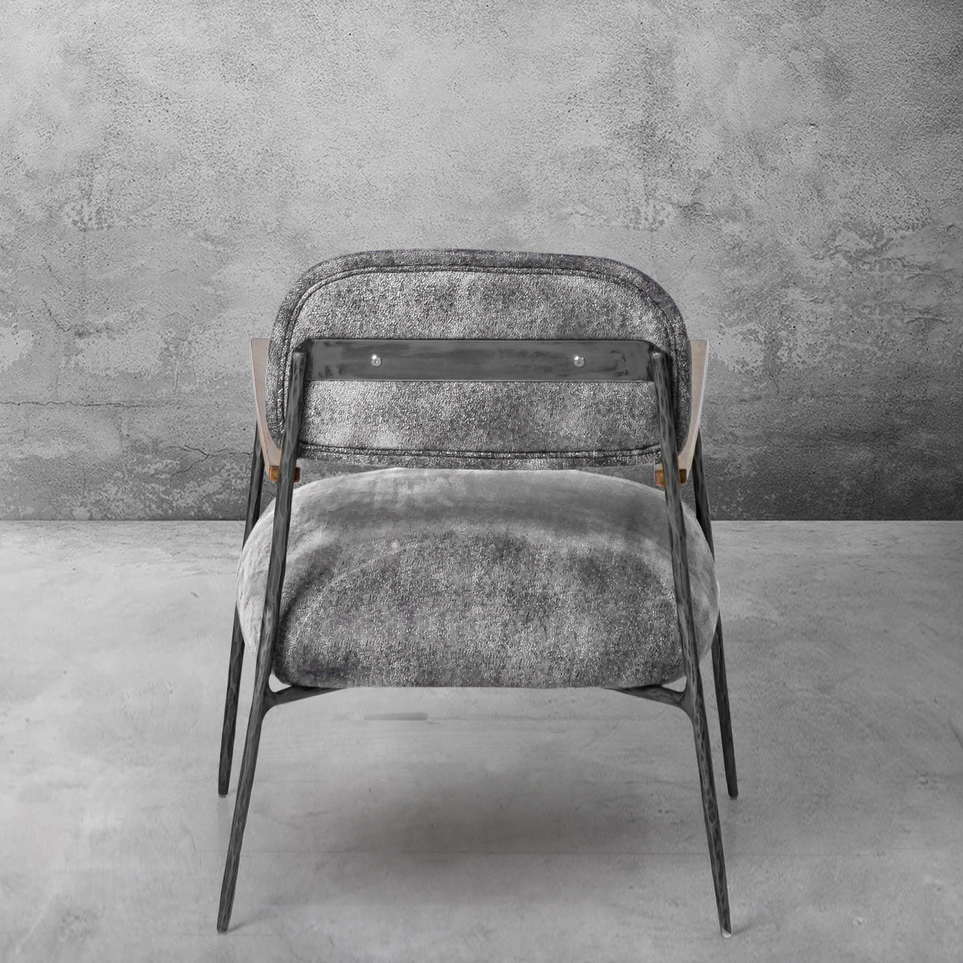 Hand-Forged Metal Grey Pearl Grain Leather Armchair