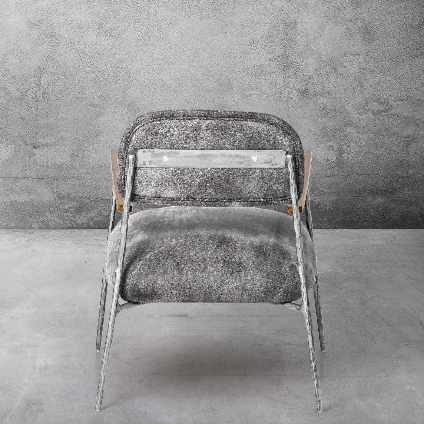 Hand-Forged Metal Grey Pearl Grain Leather Armchair