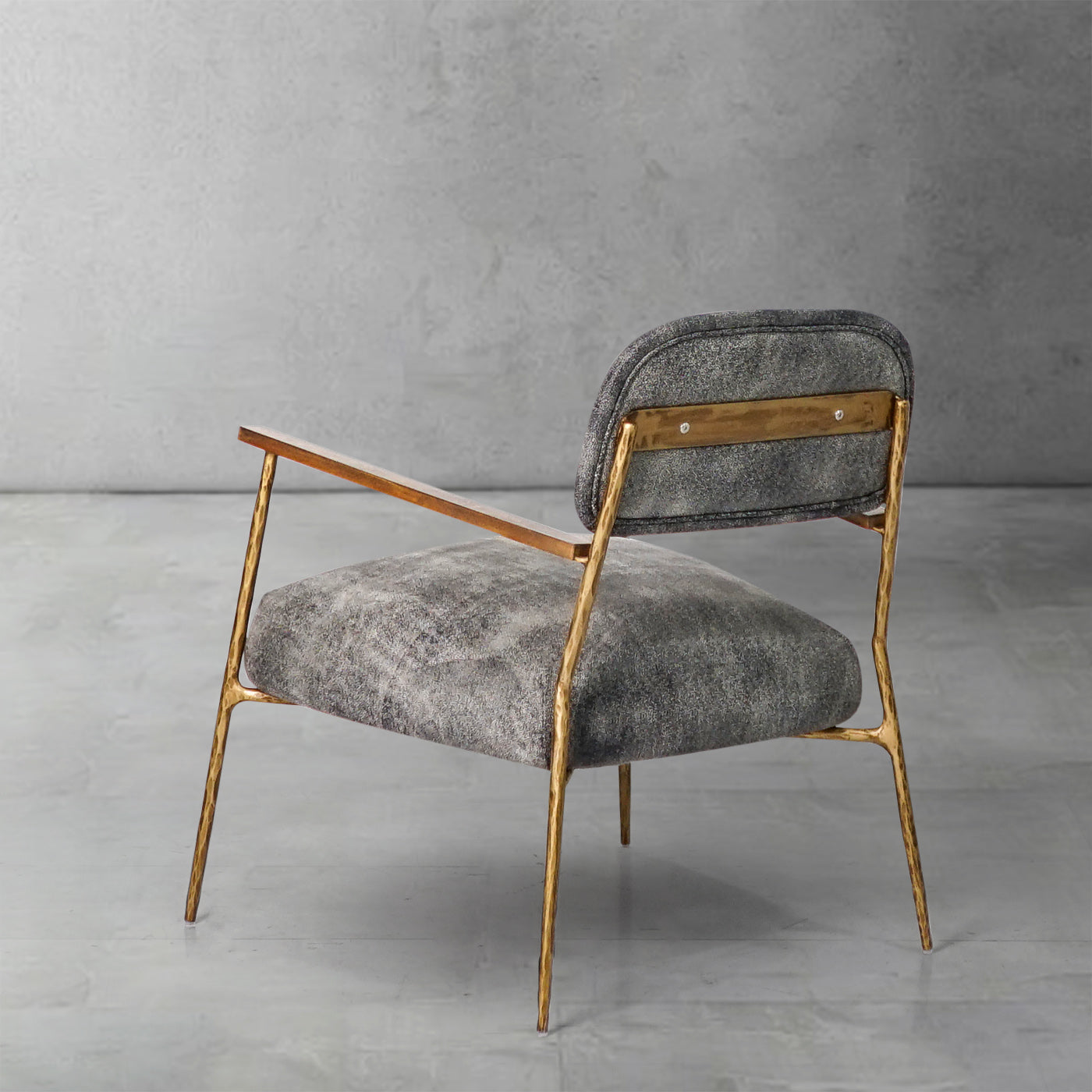 Hand-Forged Metal Grey Pearl Grain Leather Armchair