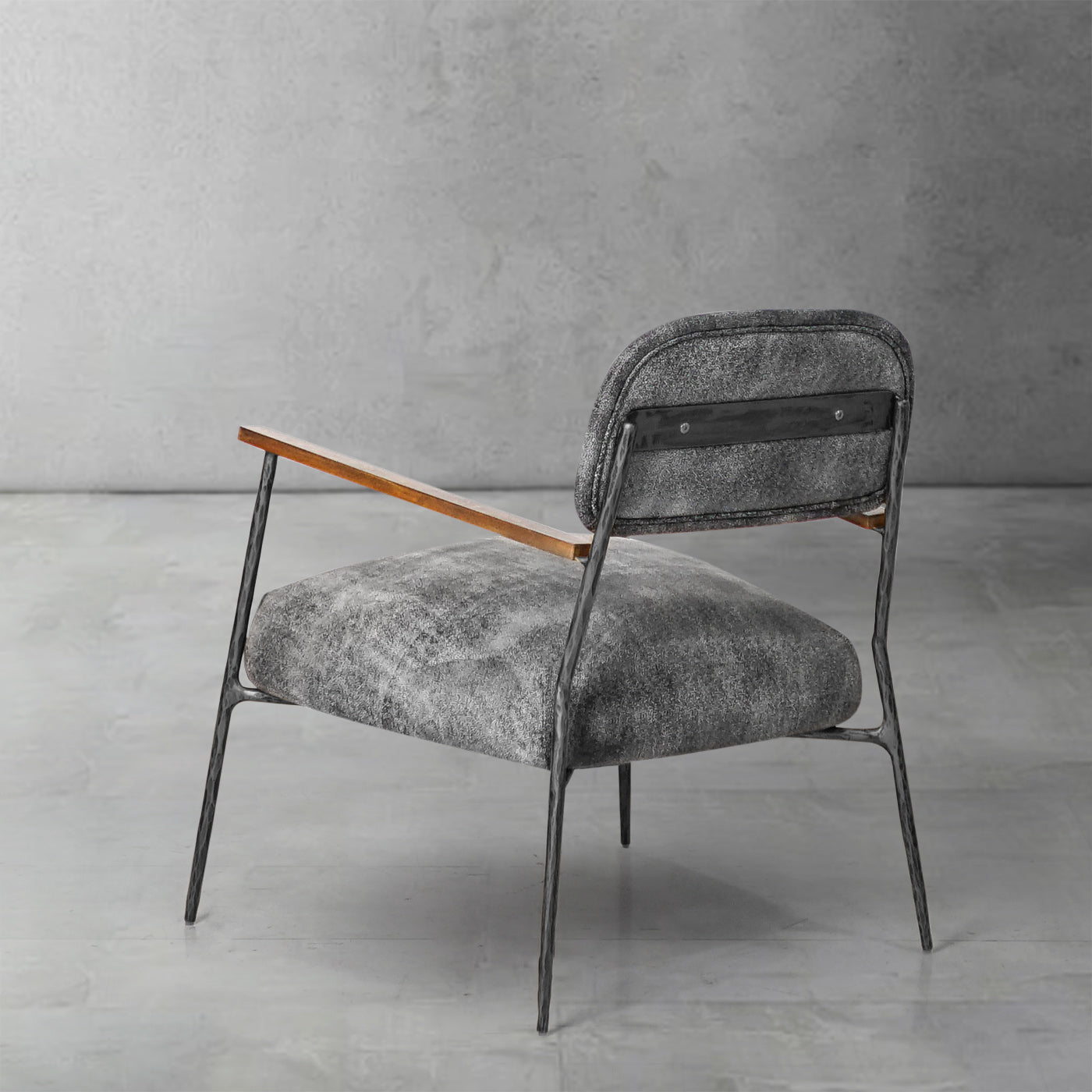 Hand-Forged Metal Grey Pearl Grain Leather Armchair